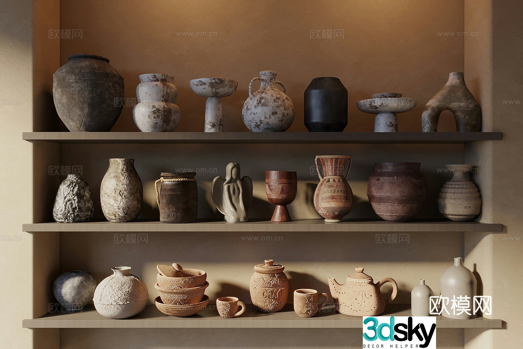 Middle Ages of Wasabi-Wind Clay pot ornaments Ceramic ware Weathered Clay pot ornaments combination Song style 3D model