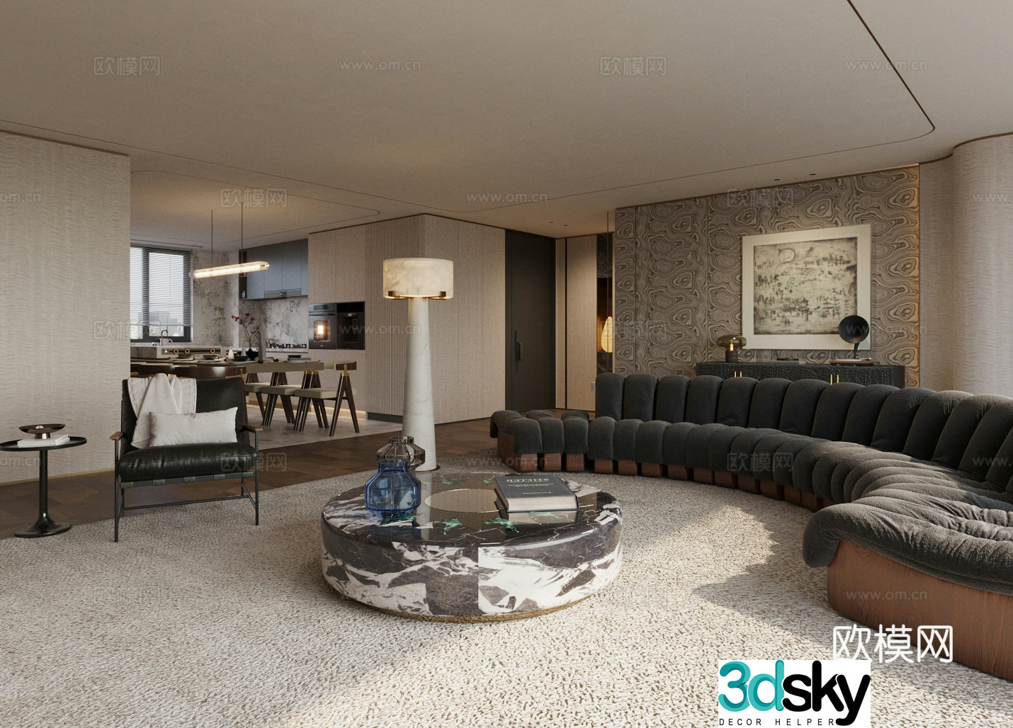 Waviva Home Living Room Large Apartment Living Room Integrated Design of Living and Dining Large Flat Design 3D Model