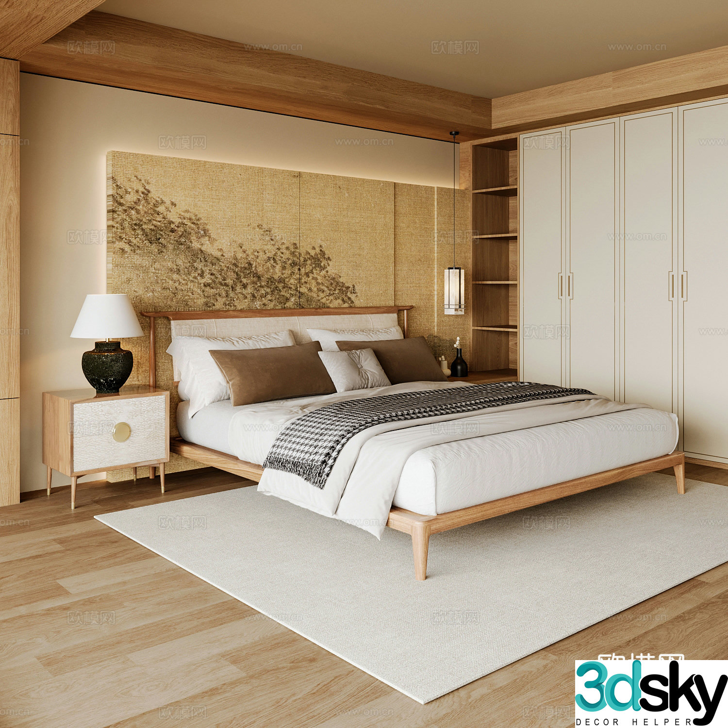 New Chinese style home bedroom Song family aesthetic bedroom Song style bedroom New Chinese style double bed New Chinese 3D model