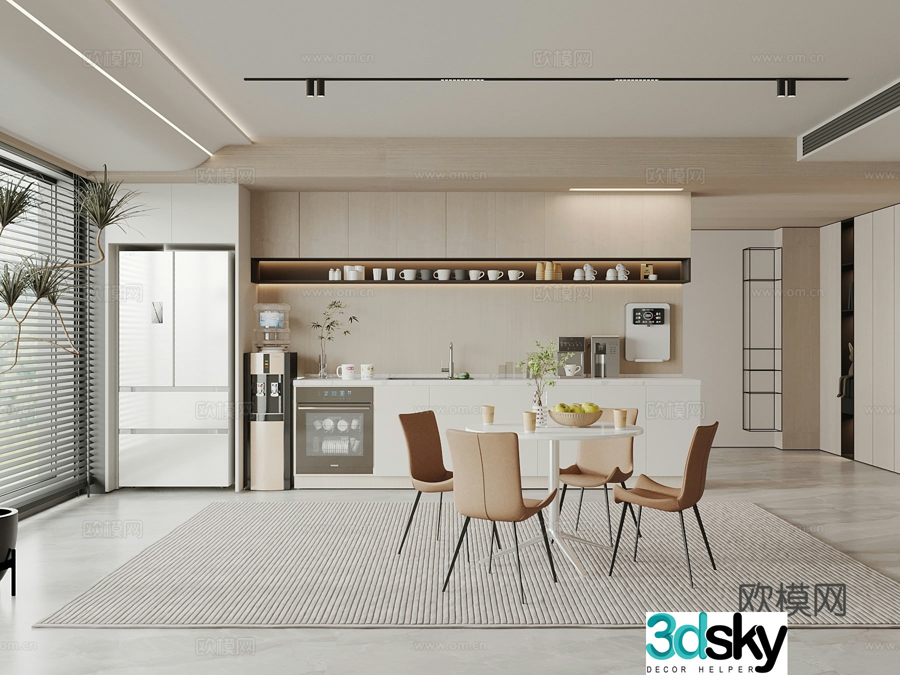 Modern tea room coffee machine leisure table and chair dishwasher water dispenser pipeline machine refrigerator 3d model