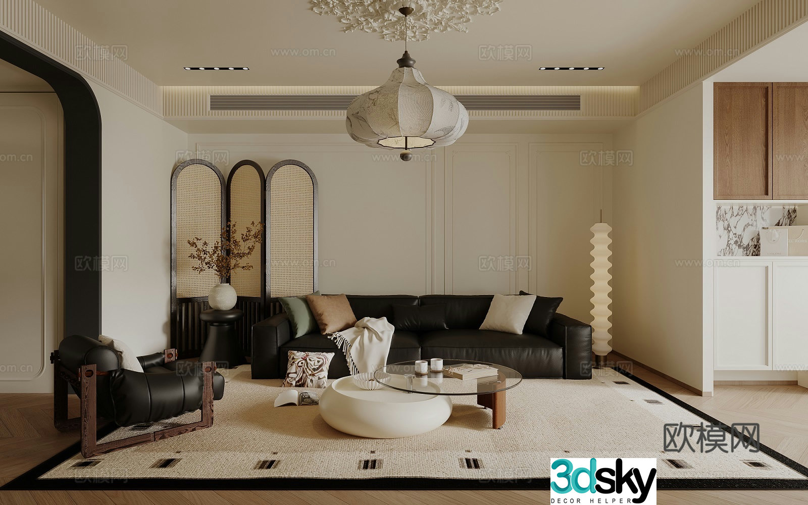French retro living and dining room 3d model
