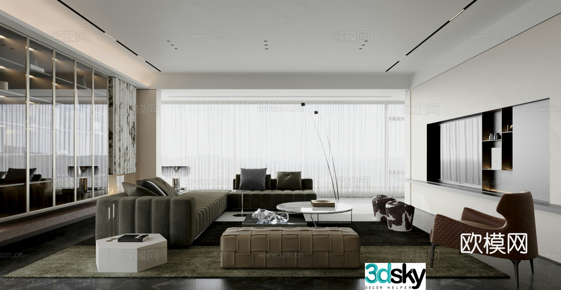 Italian living room living room dining sofa coffee table large flat 3D model