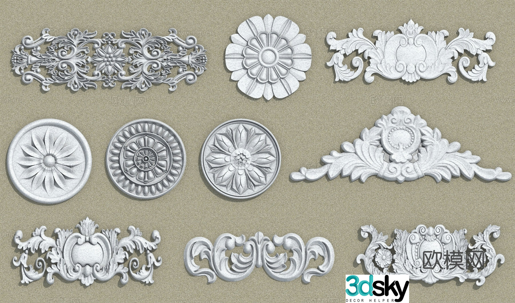 European relief mountain flower carving window flower 3d model