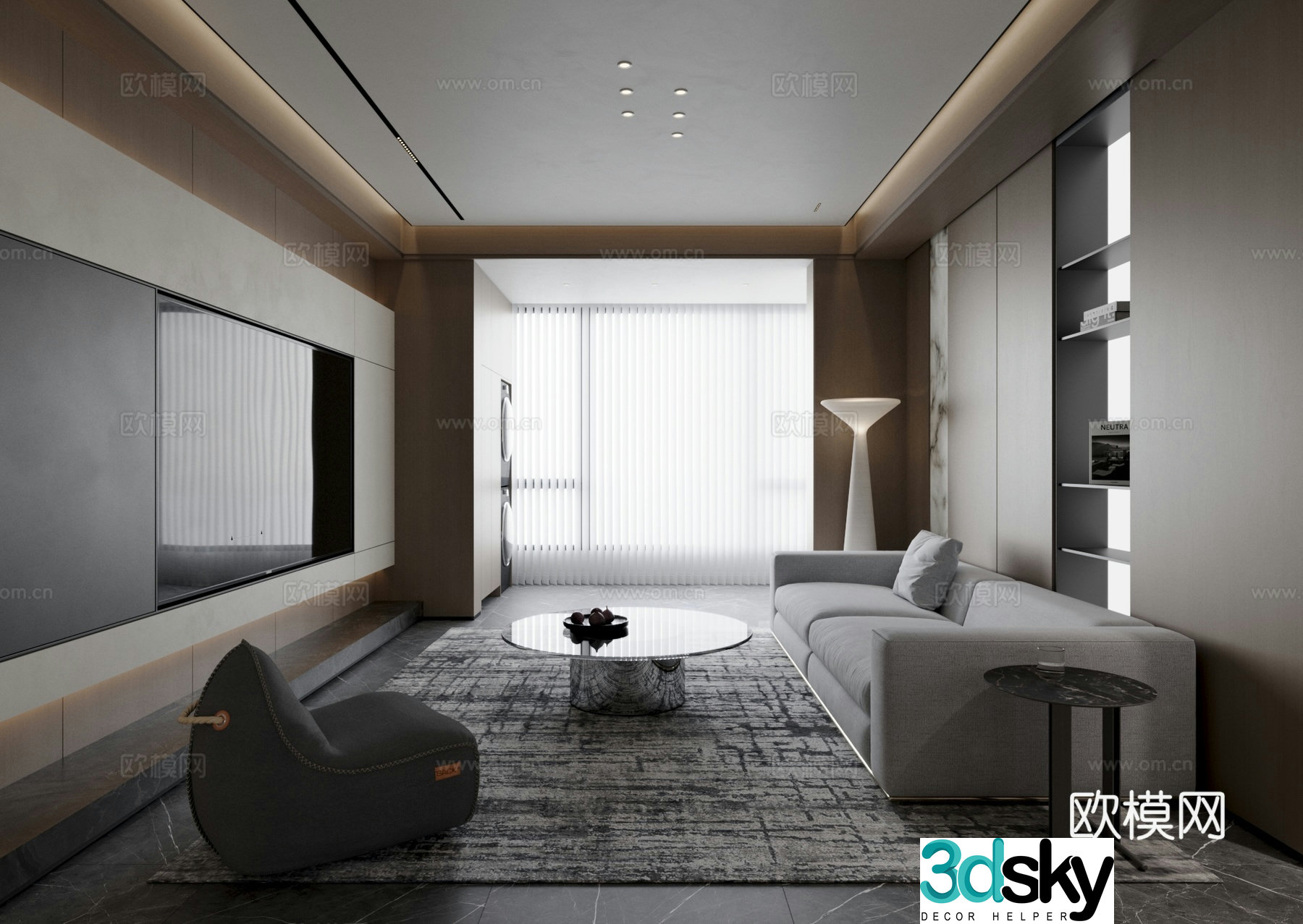 Modern living and dining room sofa coffee table carpet dining table 3d model