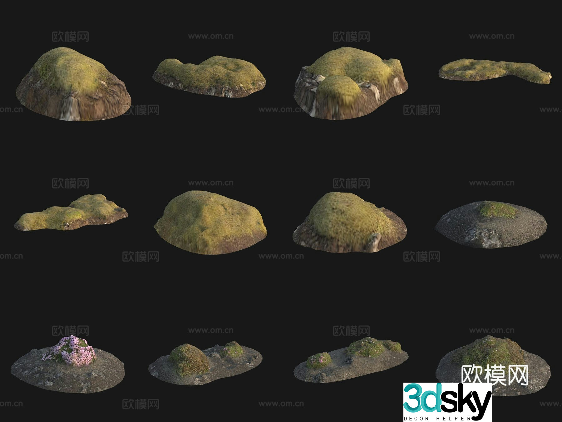 Rock moss big stone 3d model