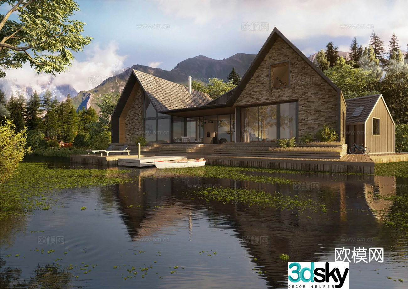 Lake View Villa Villa Exterior Building Appearance Lake View Natural Landscape 3D Model