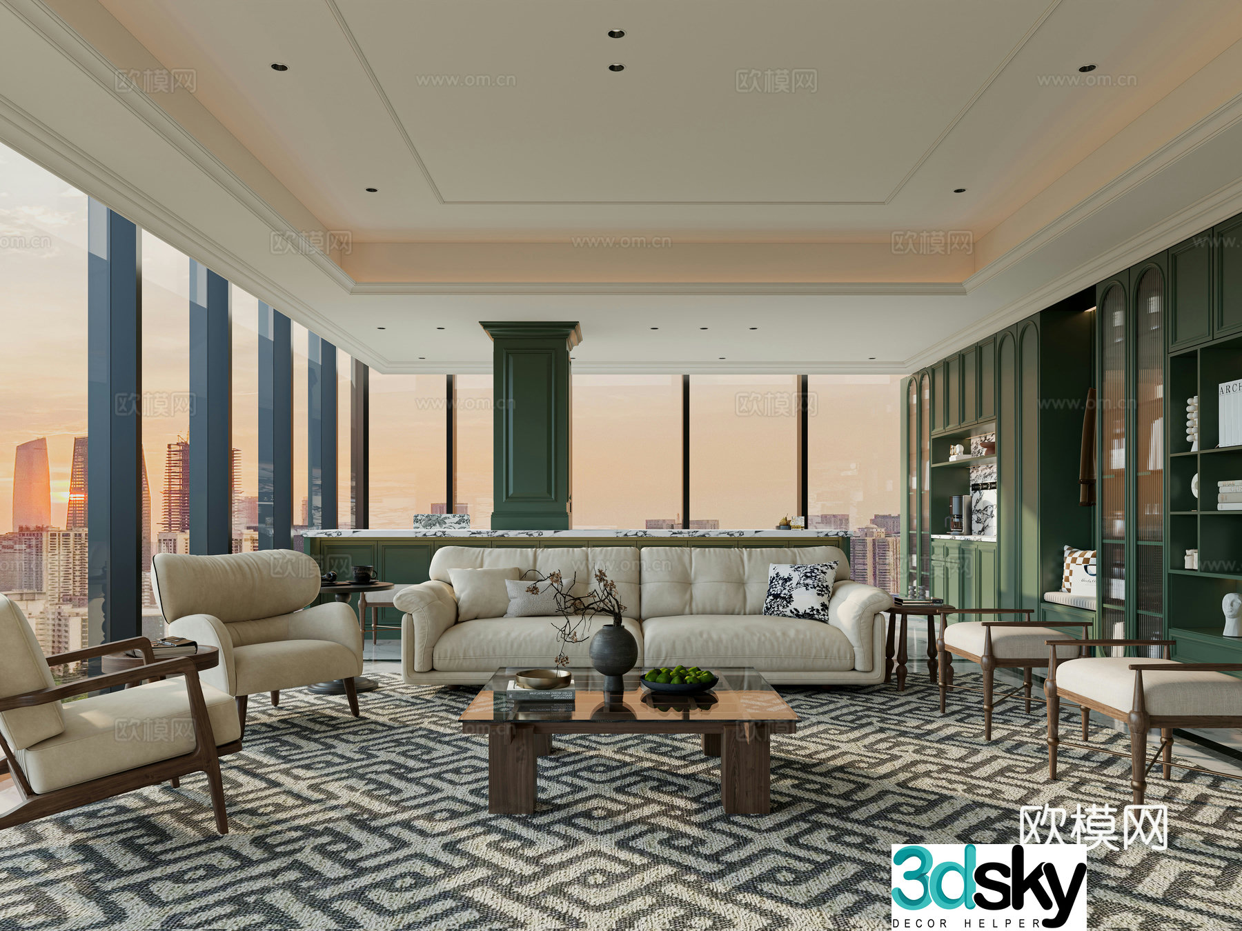 French living room sofa combination 3D model