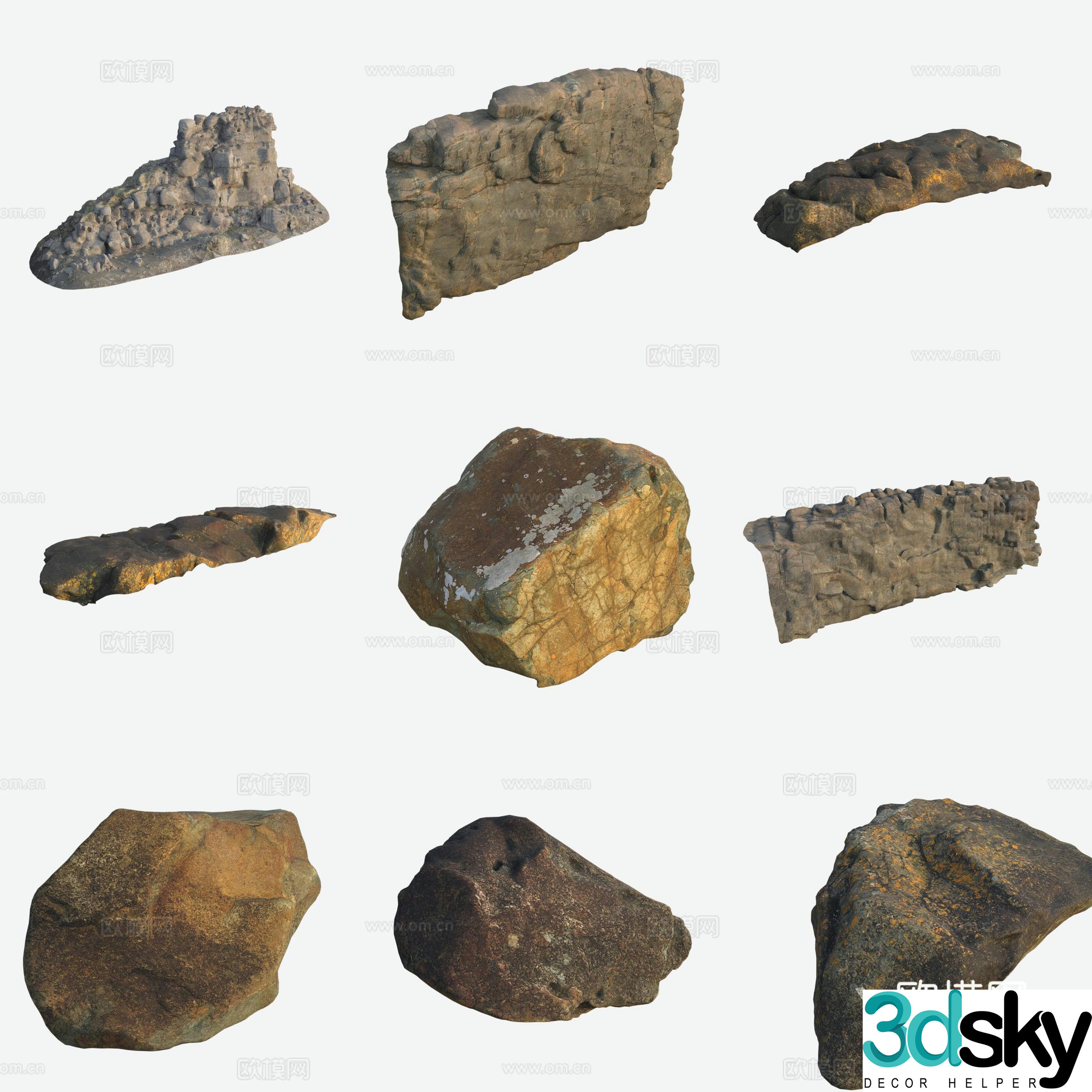 Moss Rock Volcanic Stone Large Stone Stack 3D Model
