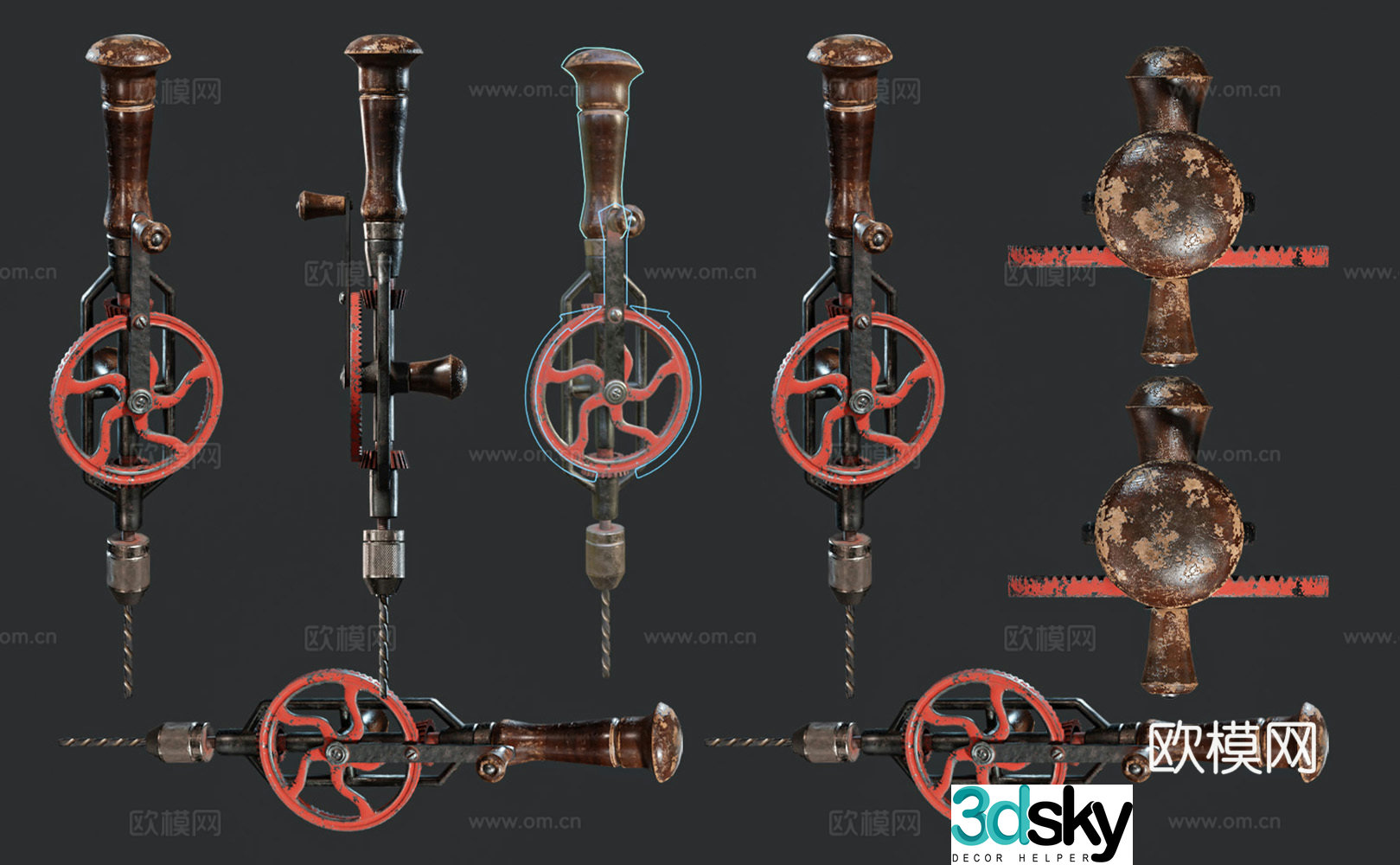 Retro hand drill Industrial equipment hand drill Industrial equipment parts combination Hand drill Combination 3D model