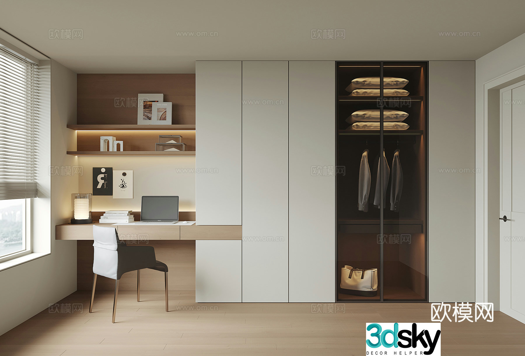 Modern wardrobe desk chair combination 3D model