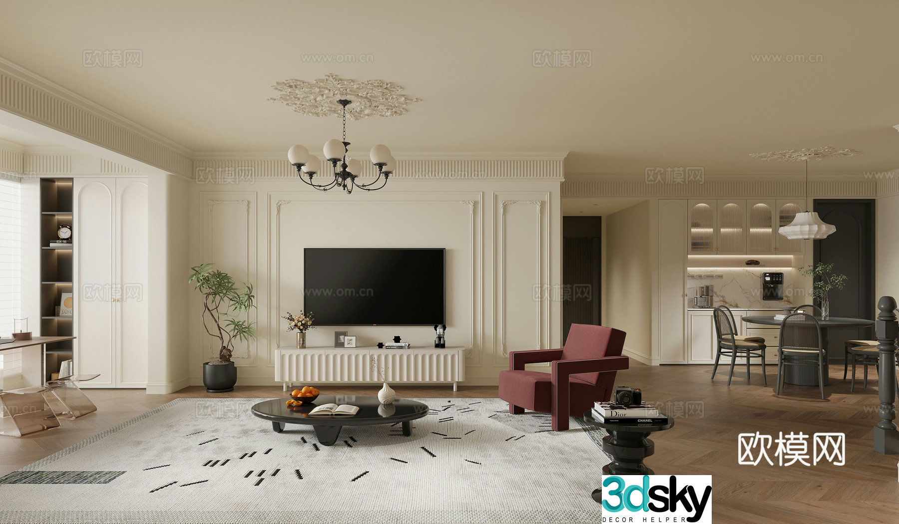 French medieval living and dining room 3D model