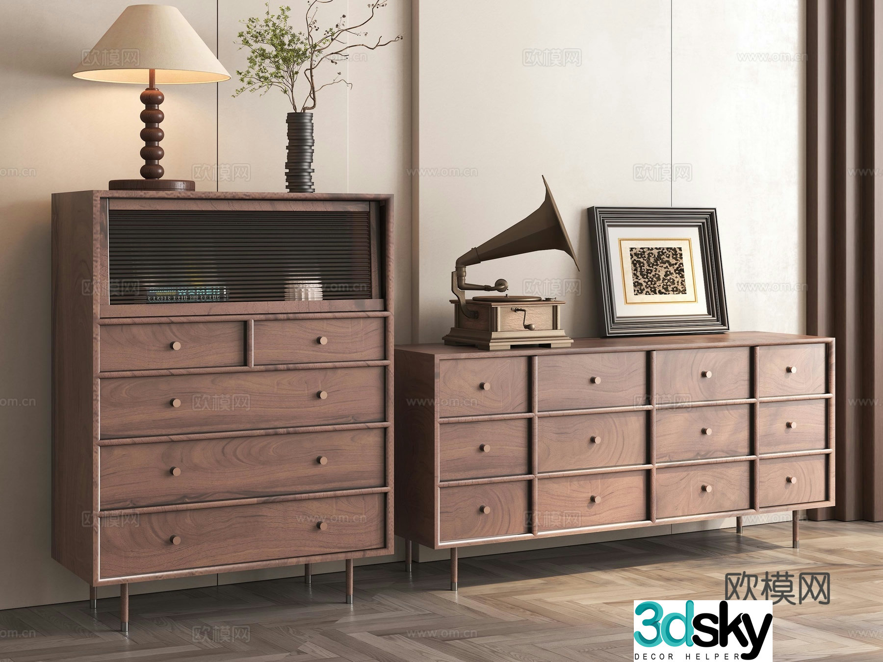 Middle-aged porch cabinet French side cabinet Porch cabinet side cabinet chest cabinet high and low cabinet dining side cabinet low 3D model