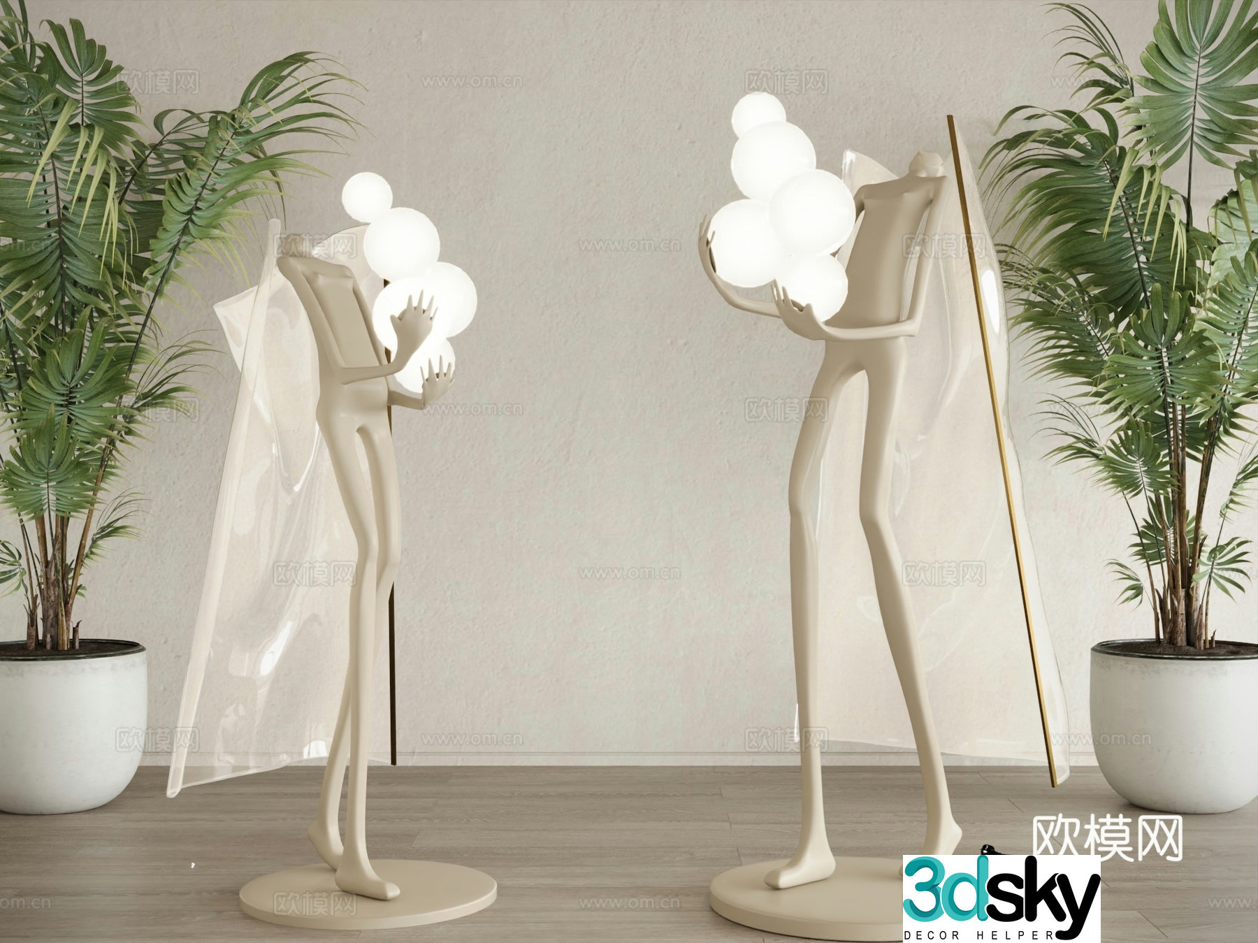 Modern sculpture ornaments Humanoid sculpture lamp bead lamp ball 3d model