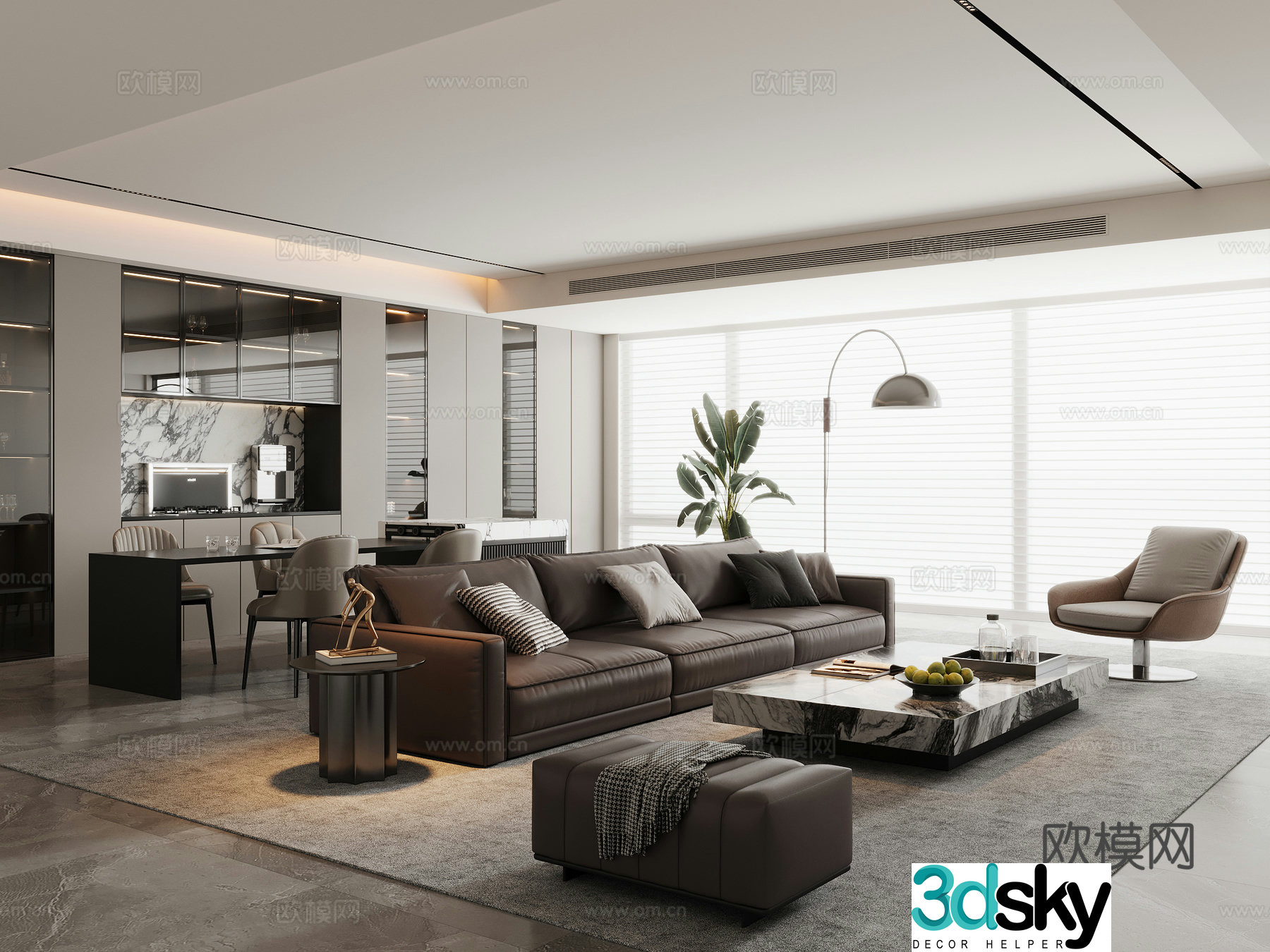 Italian living room horizontal hall sofa and coffee table combination sofa chair dining table and chair sideboard wine cabinet 3d model