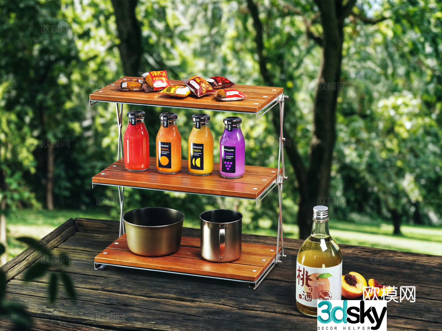 Desktop folding shelf simple figure ornaments display storage rack coffee cup camping rack picnic snack combination 3D model