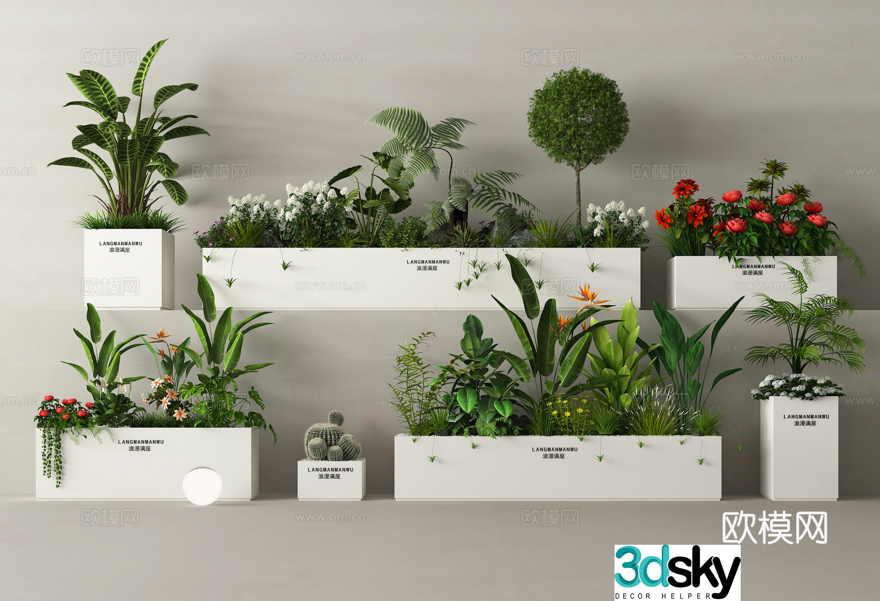 Outdoor flower box flower tank anticorrosion wood flower box green plant 3D model