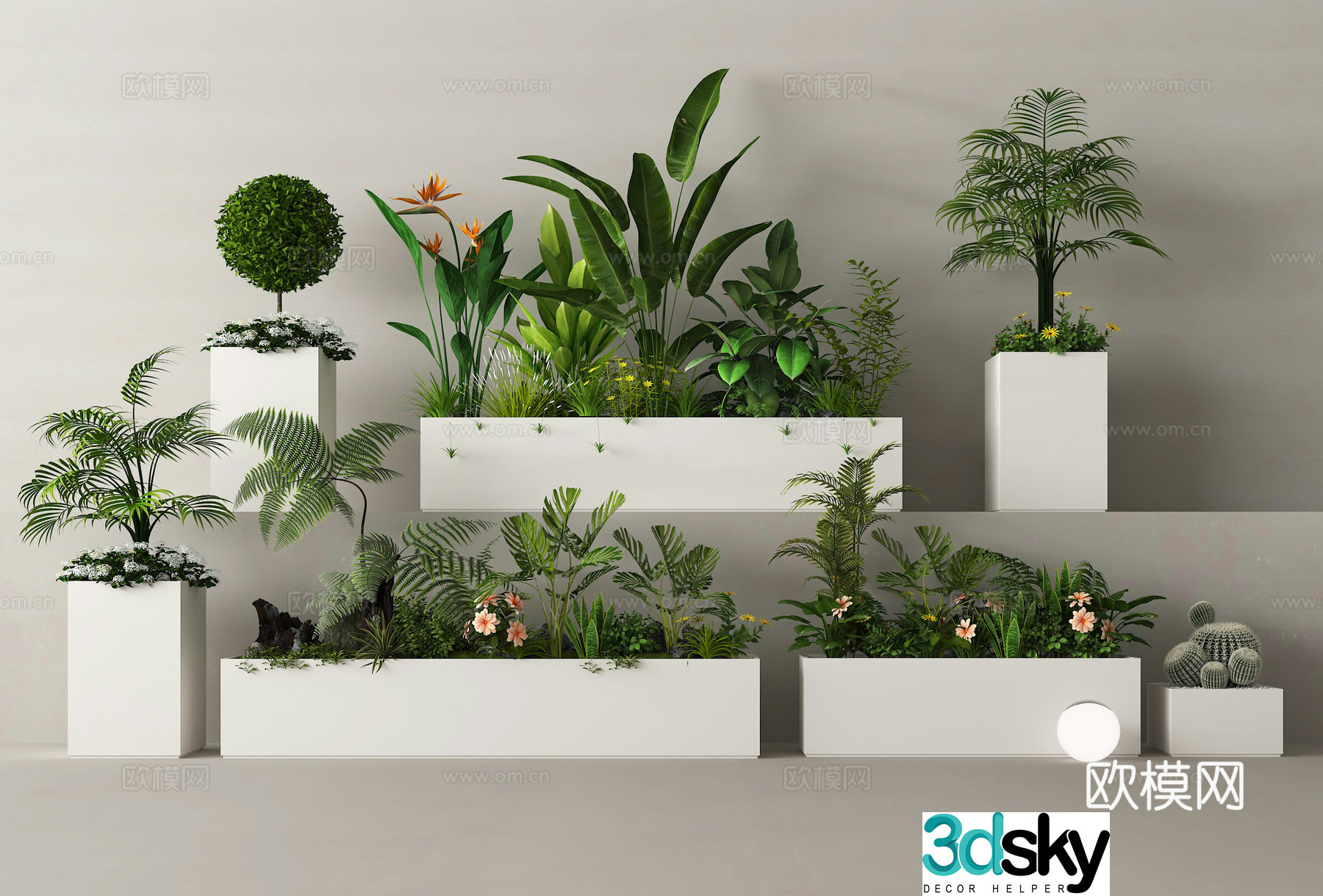Outdoor flower box flower tank anticorrosion wood flower box green plant 3D model