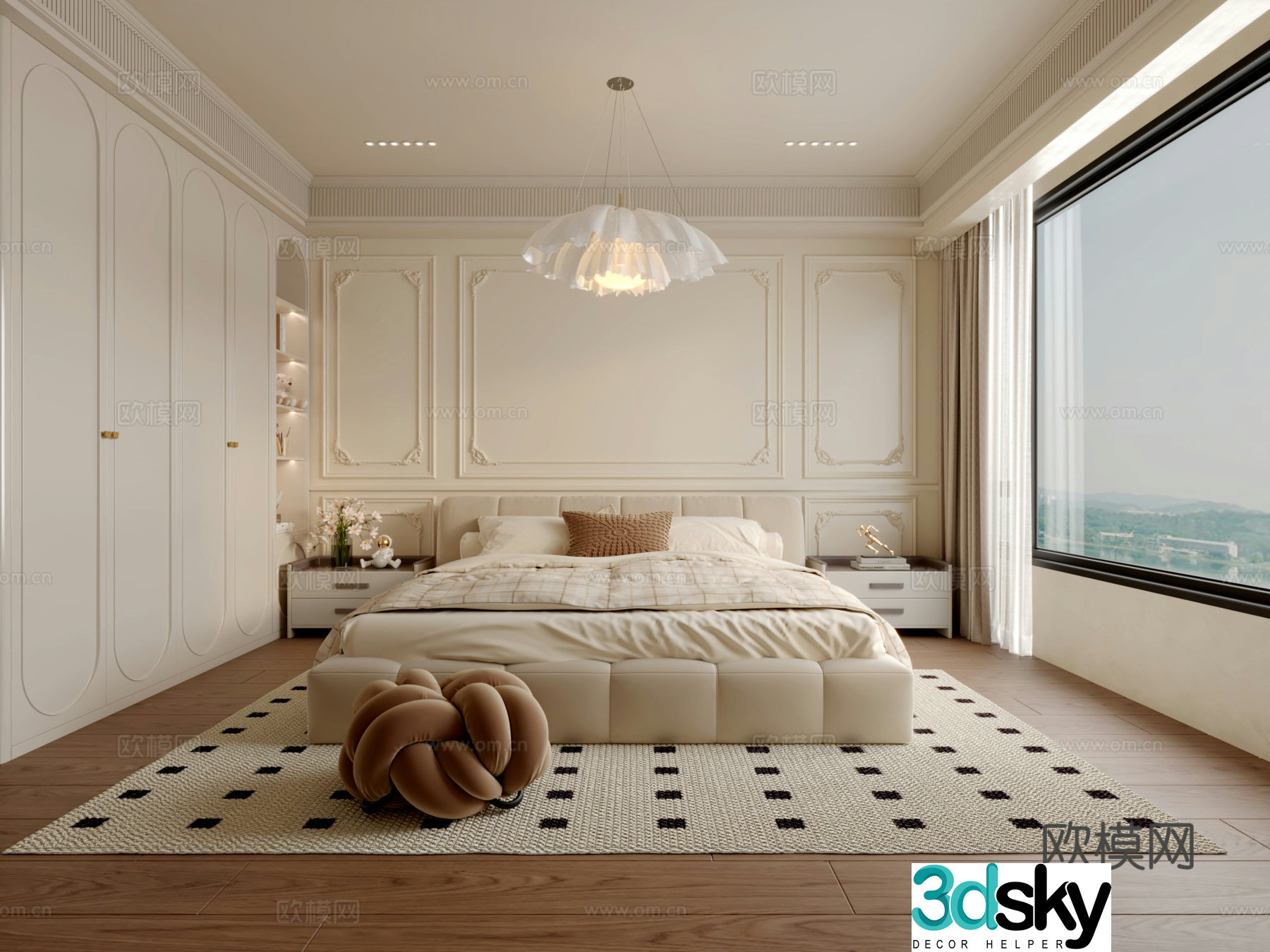 French creamy bedroom 3d model