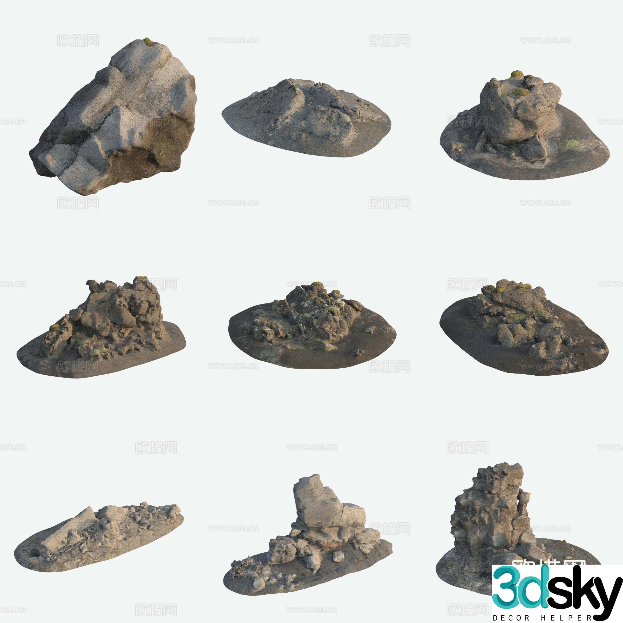 Moss Rock Volcanic Stone Large Stone Stack 3D Model