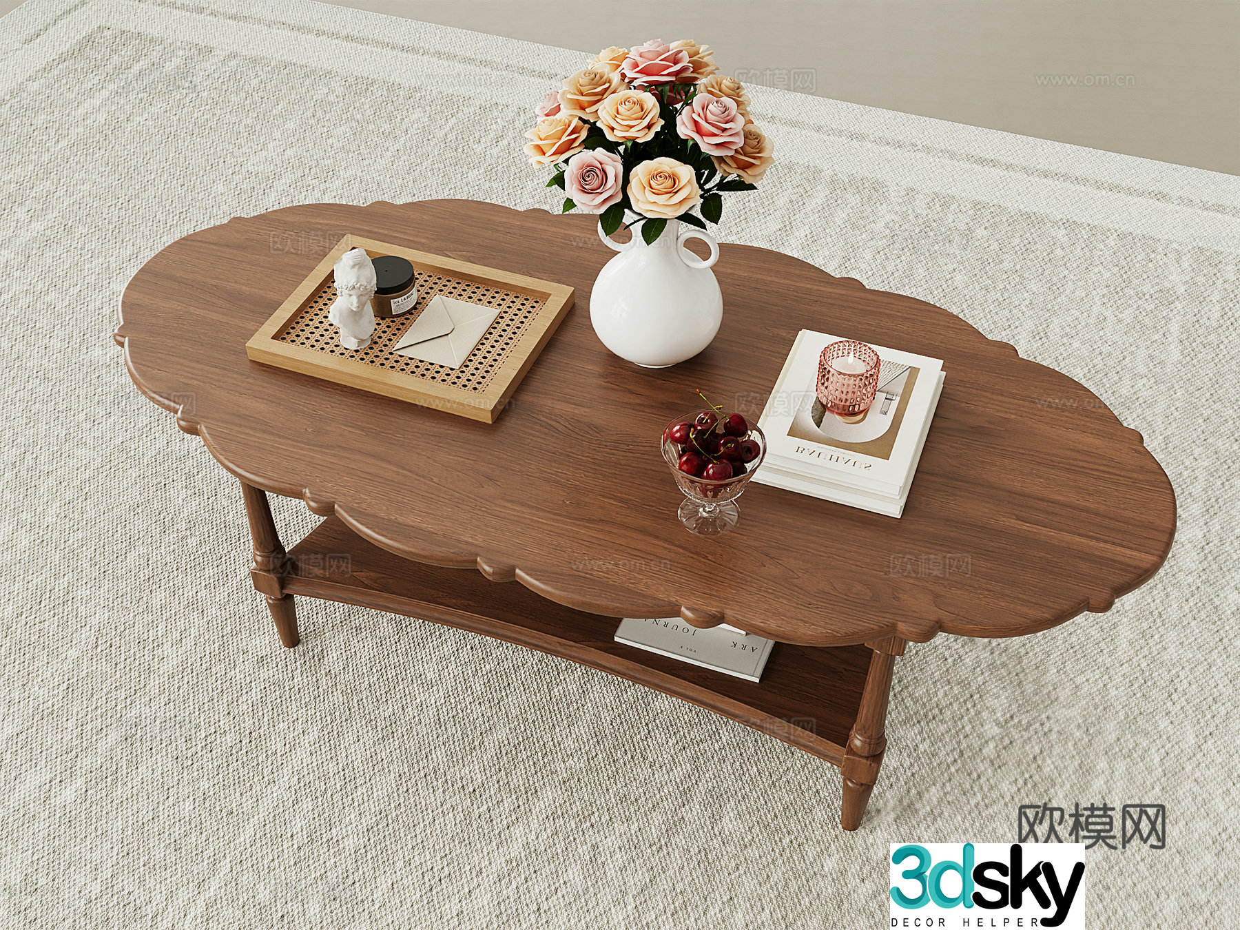 French retro walnut tea table 3d model