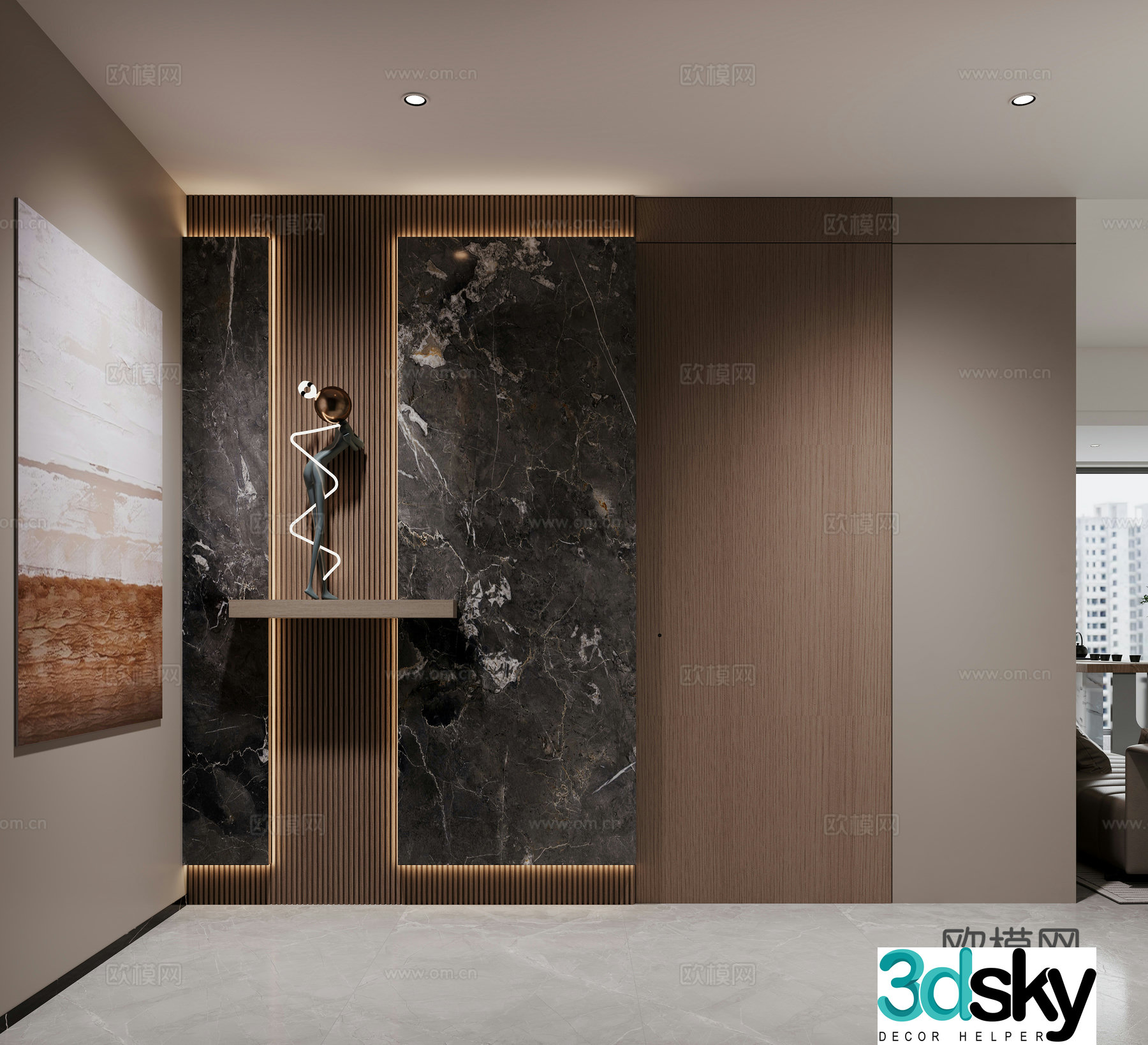 Modern living and dining room 3d model