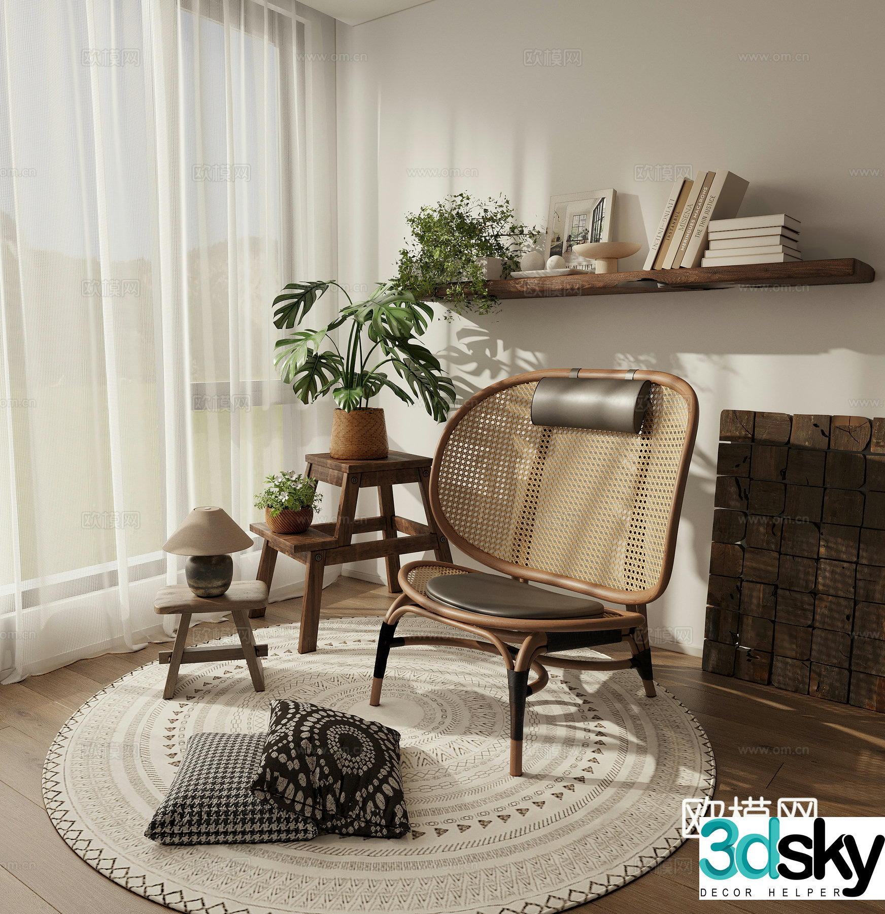 3D model of leisure chair lazy sofa side