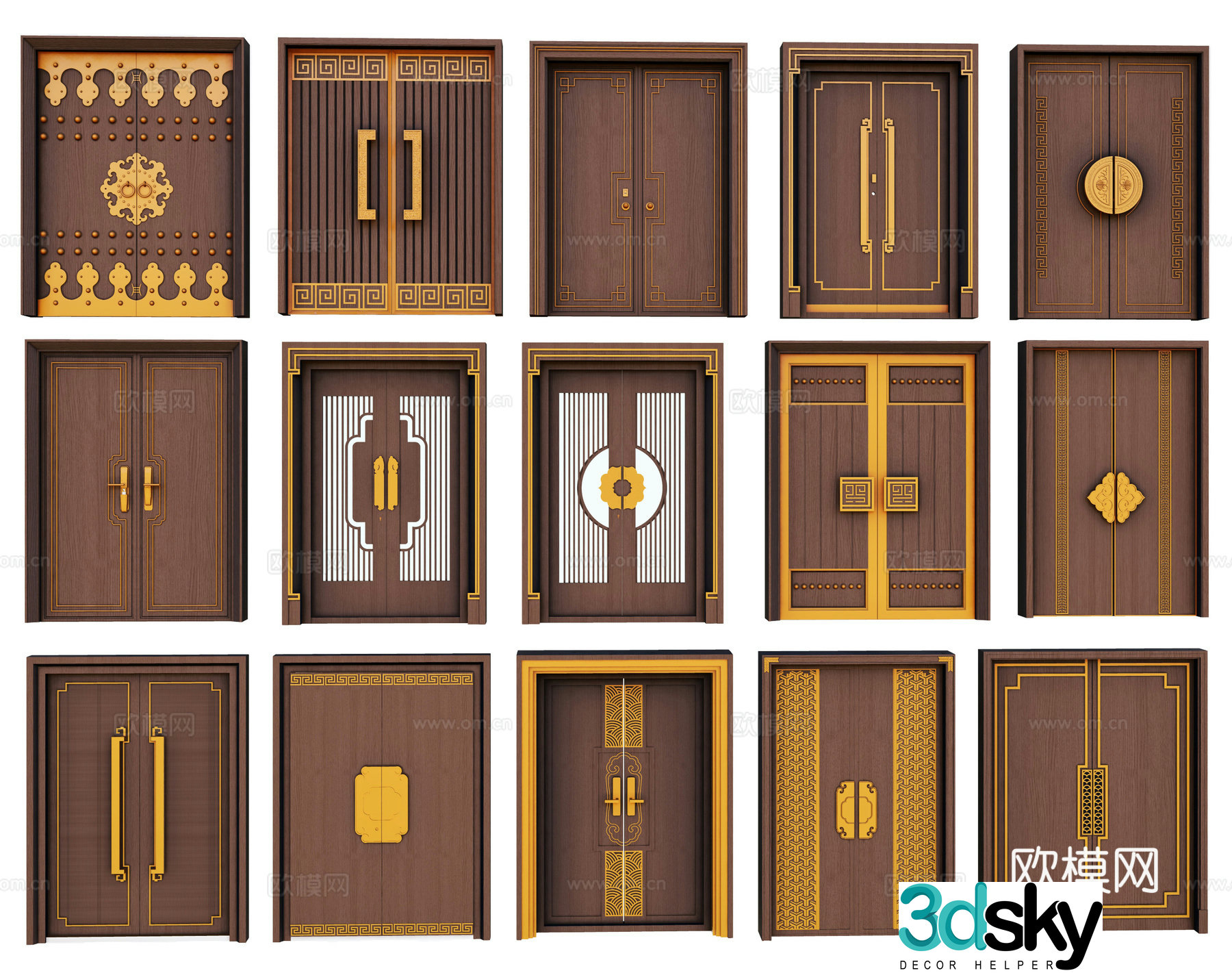 Chinese double-opening door entrance door security door swing door mother and child door wooden door bedroom 3D model