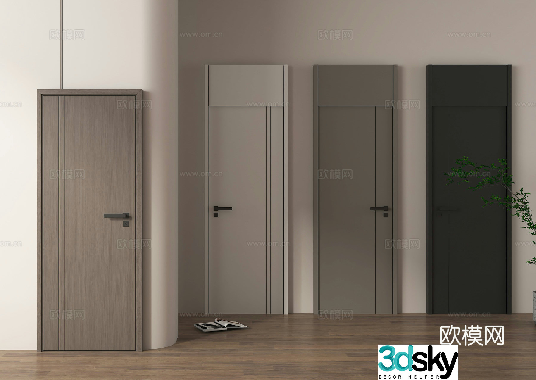 Single-open door entrance door bedroom door 3d model