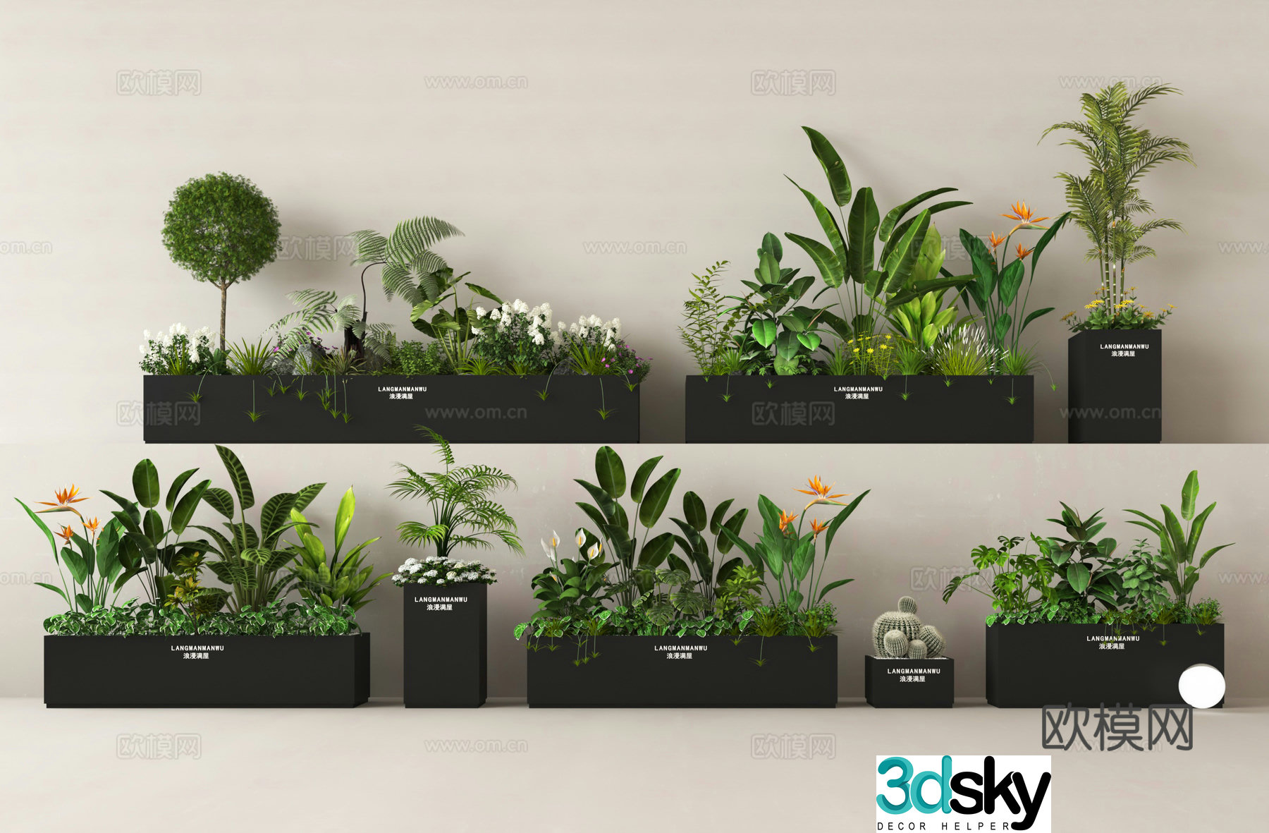 Outdoor flower box flower tank anticorrosion wood flower box green plant 3D model