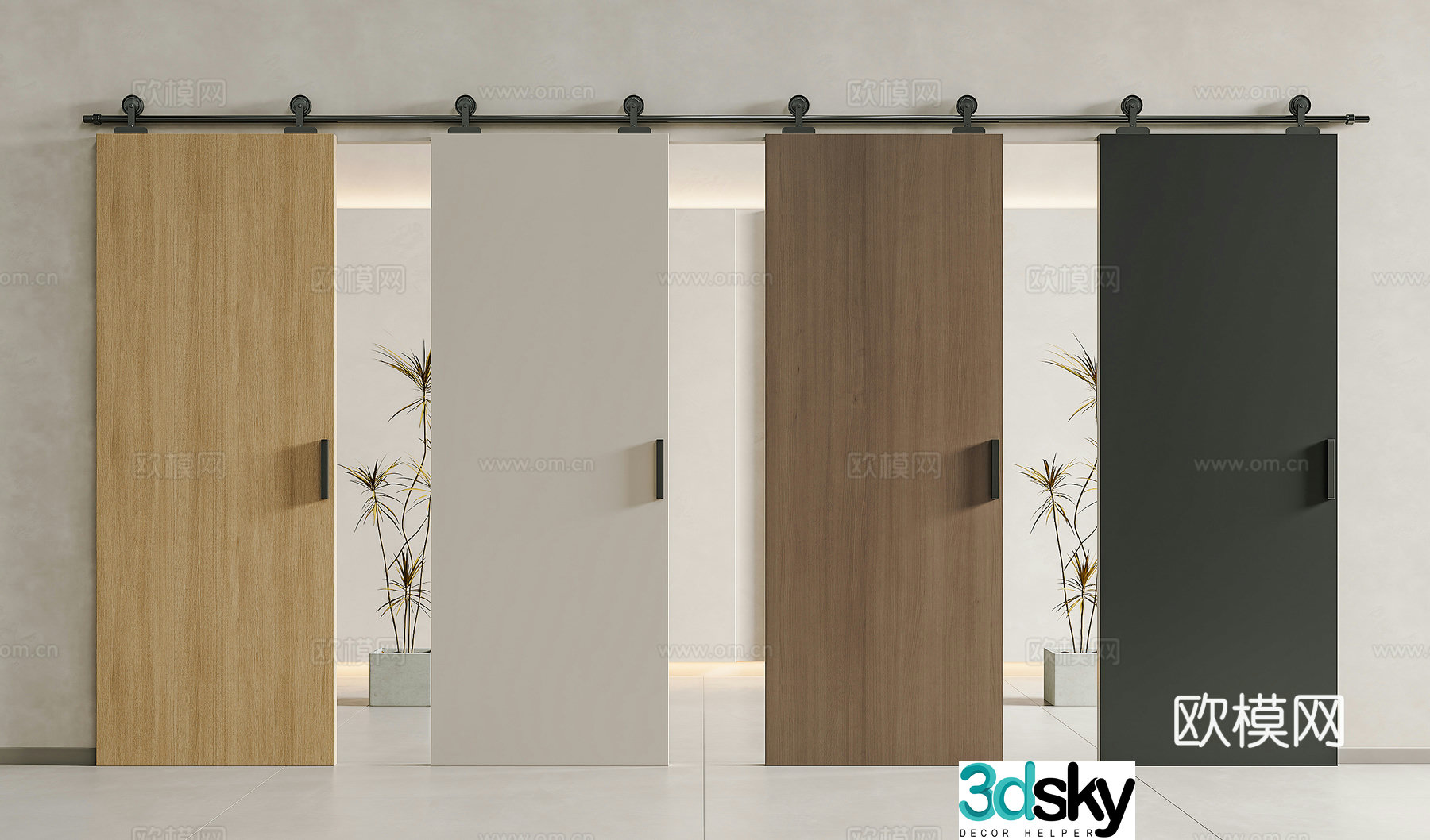 Modern sliding door sliding door hanging rail sliding door barn door solid wood barn door barn door sliding door 3d model