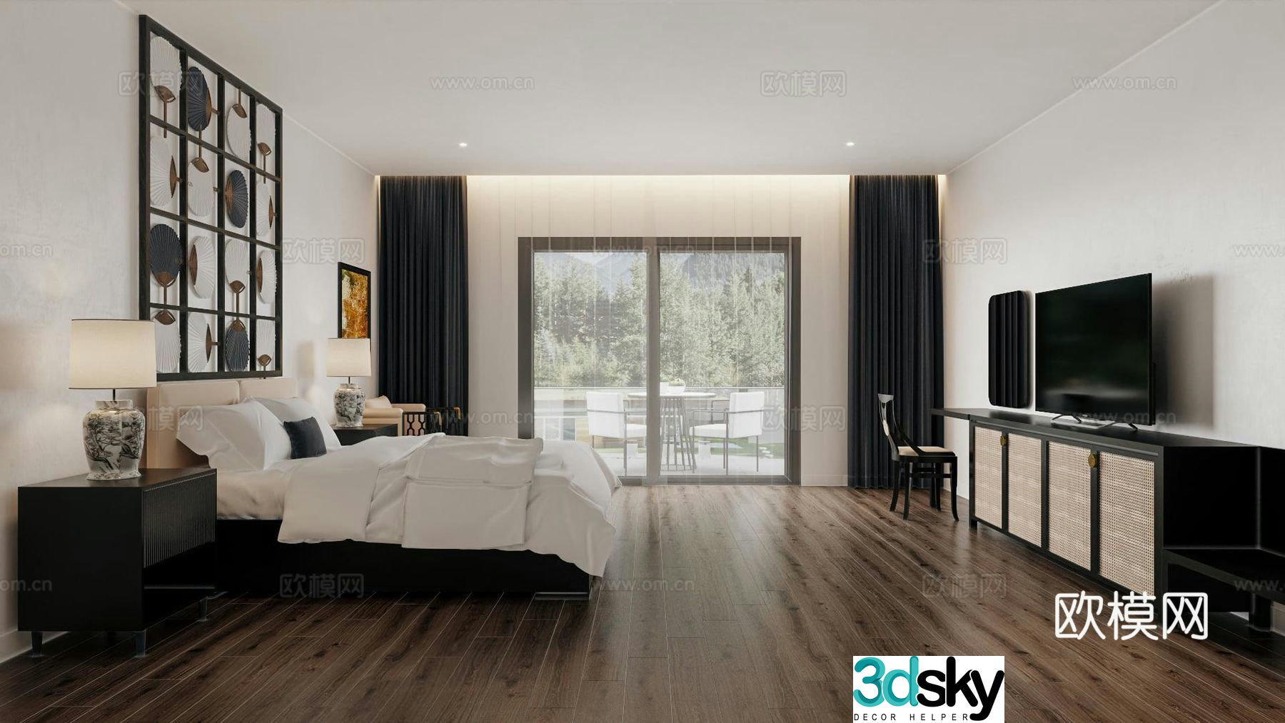 Hotel room B&B room Retro bedroom Middle style bedroom Wasabi style bedroom 3d model
