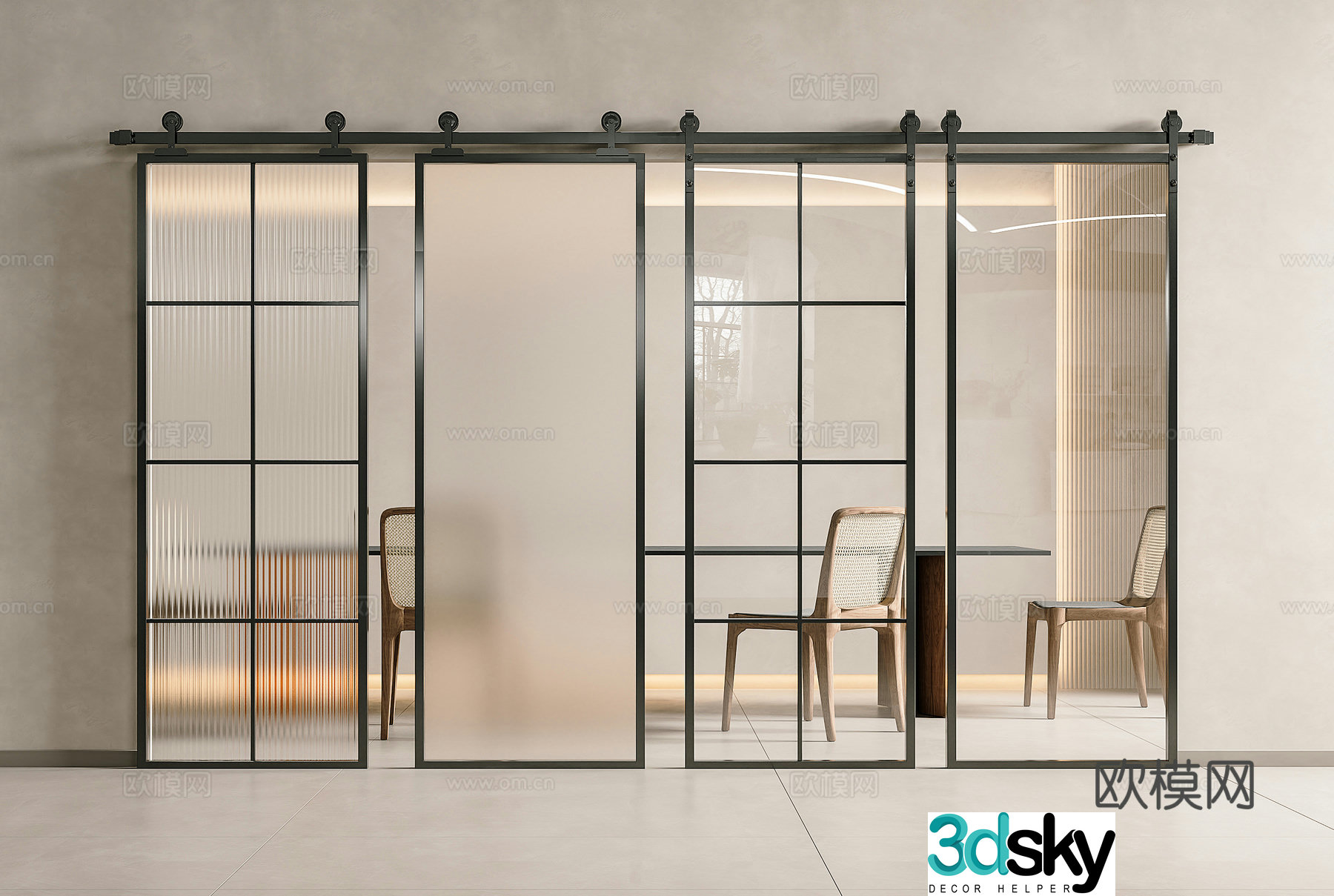 Modern minimalist sliding doors Glass doors Hanging rail sliding doors Frosted glass sliding doors Barn doors Glass 3D model