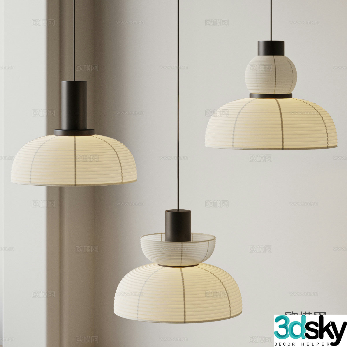 Wasabi Chandelier combination paper lantern Japanese chandelier Lantern chandelier Living room chandelier Restaurant chandelier 3D model
