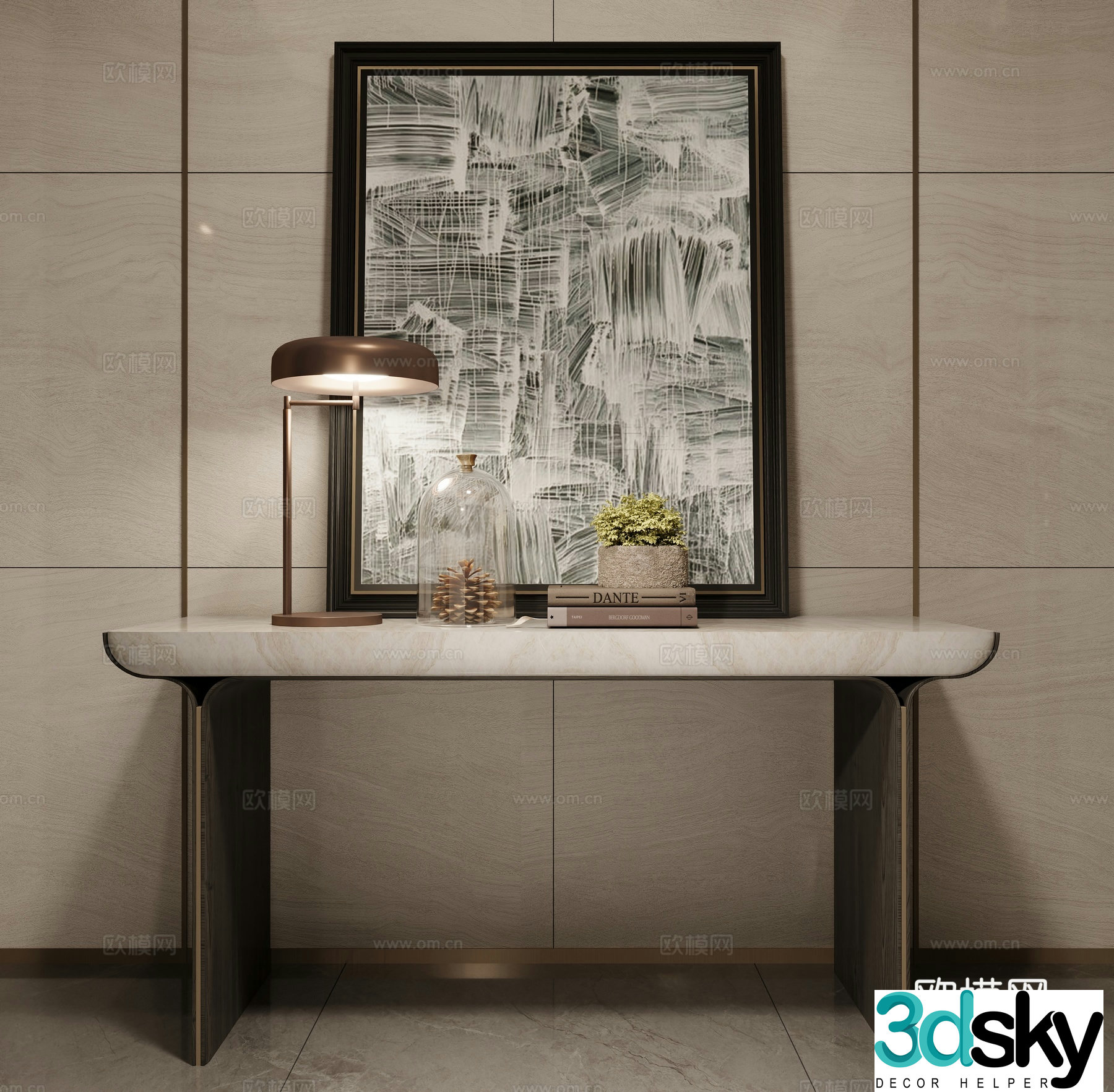 Modern light luxury marble striped porch cabinet 3D model
