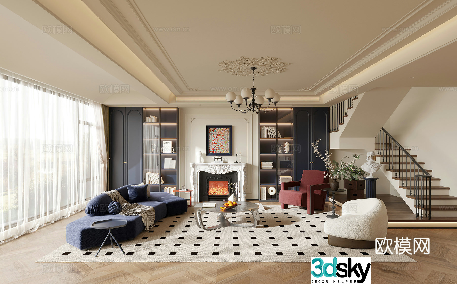 French medieval living and dining room 3D model