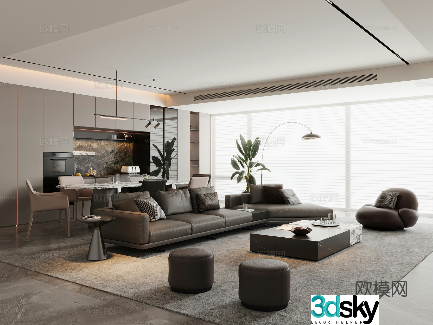 Italian living room horizontal hall sofa and coffee table combination sofa chair dining table and chair sideboard wine cabinet 3d model