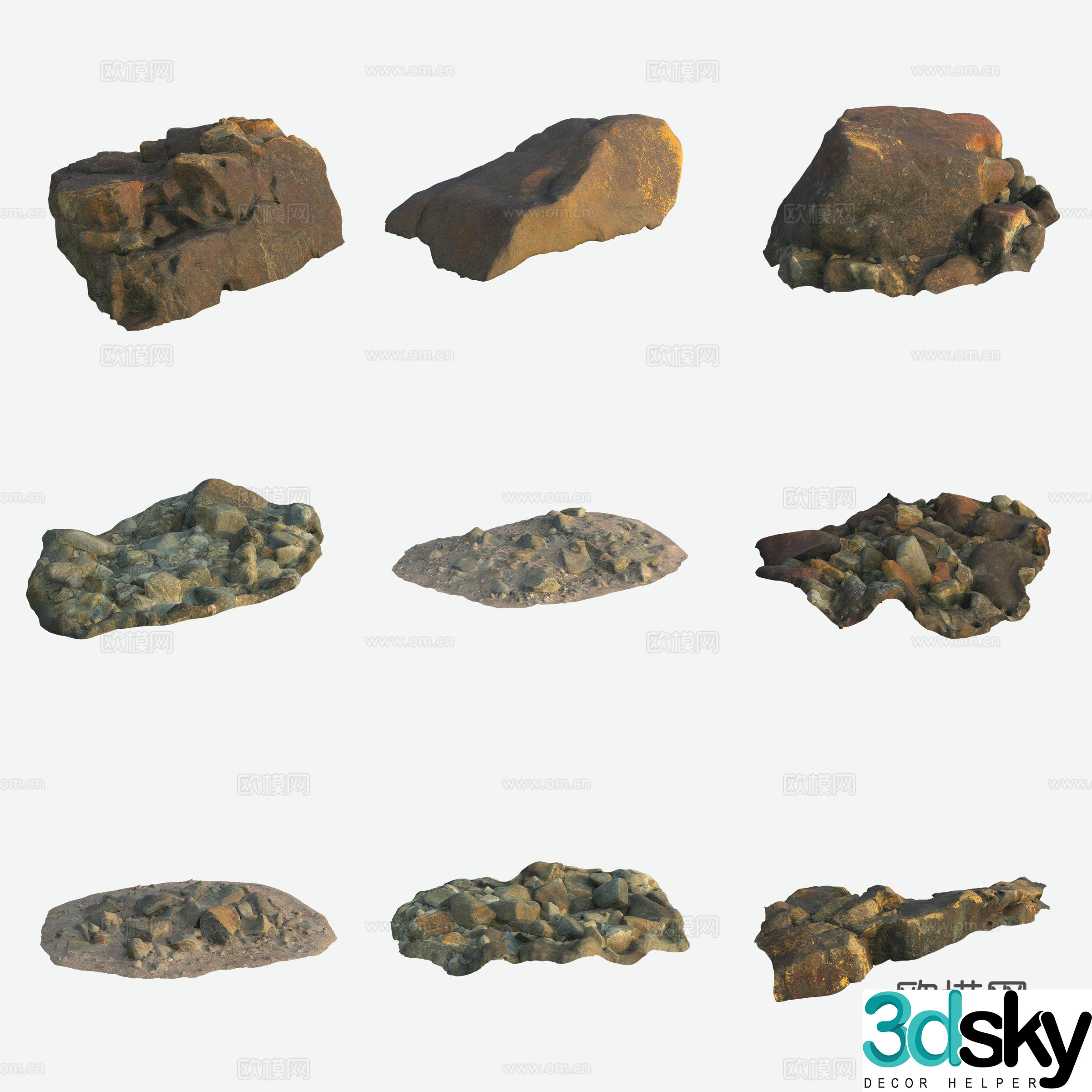 Rock volcanic stone large stone pile 3d model