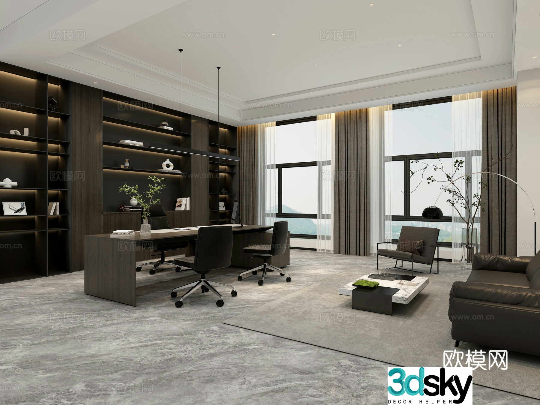 Modern Italian office Office Area Manager Office Chairman Office Italian Bookcase 3D Model