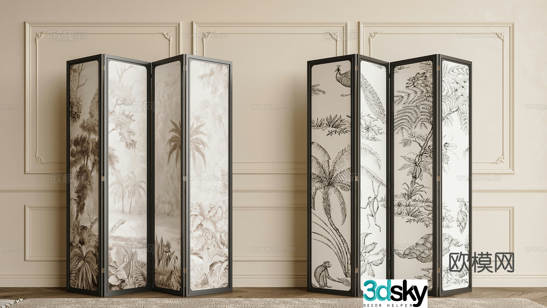 French screen Folding screen French flower and bird screen French screen Screen partition French carving 3D model