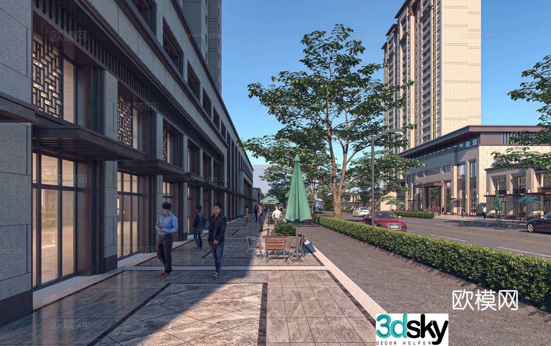 Modern residential commercial street 3d model