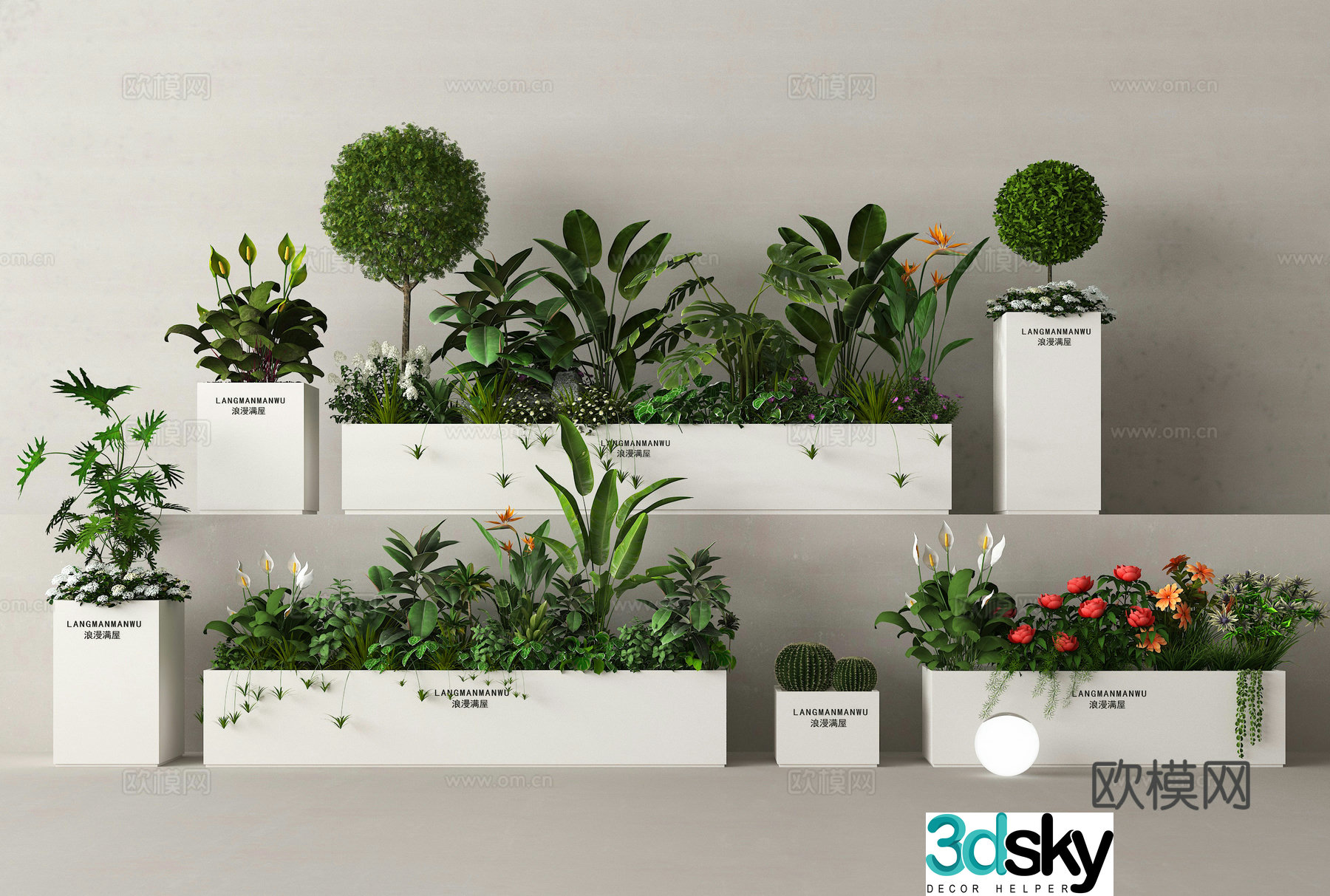 Outdoor flower box flower tank anticorrosion wood flower box green plant 3D model