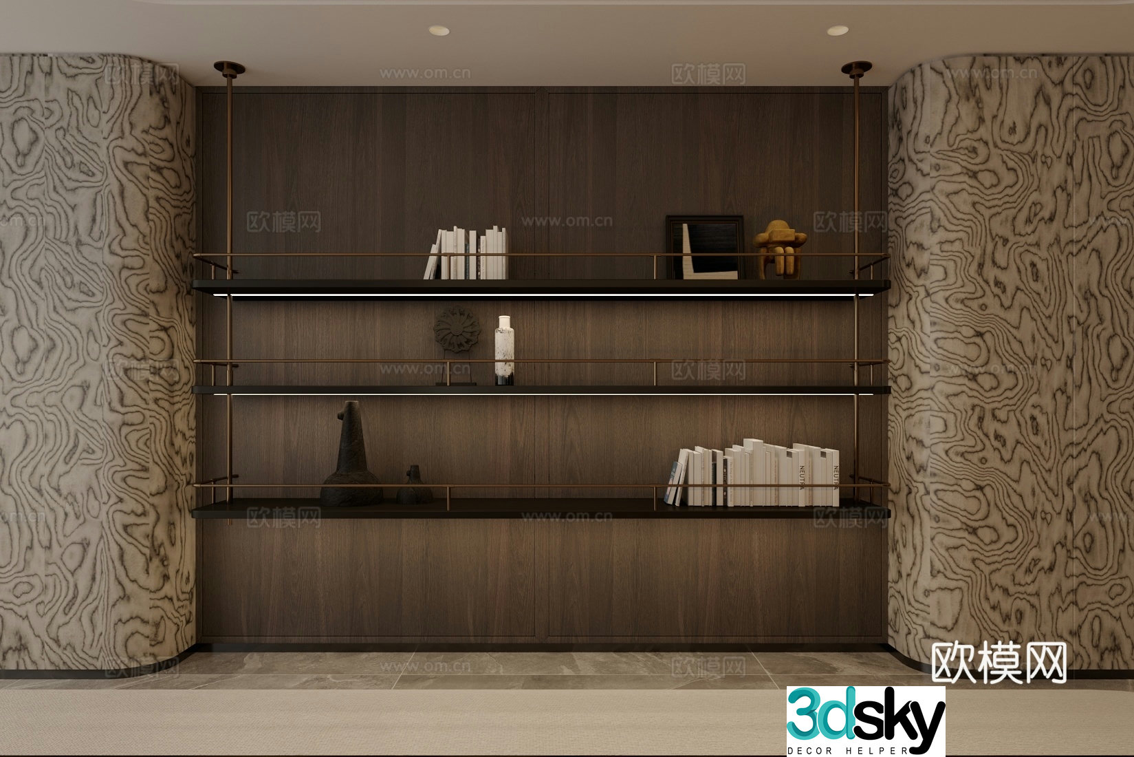 Italian light luxury storage rack metal storage rack medieval style decoration rack wall-mounted bookshelf layer shelf 3D model