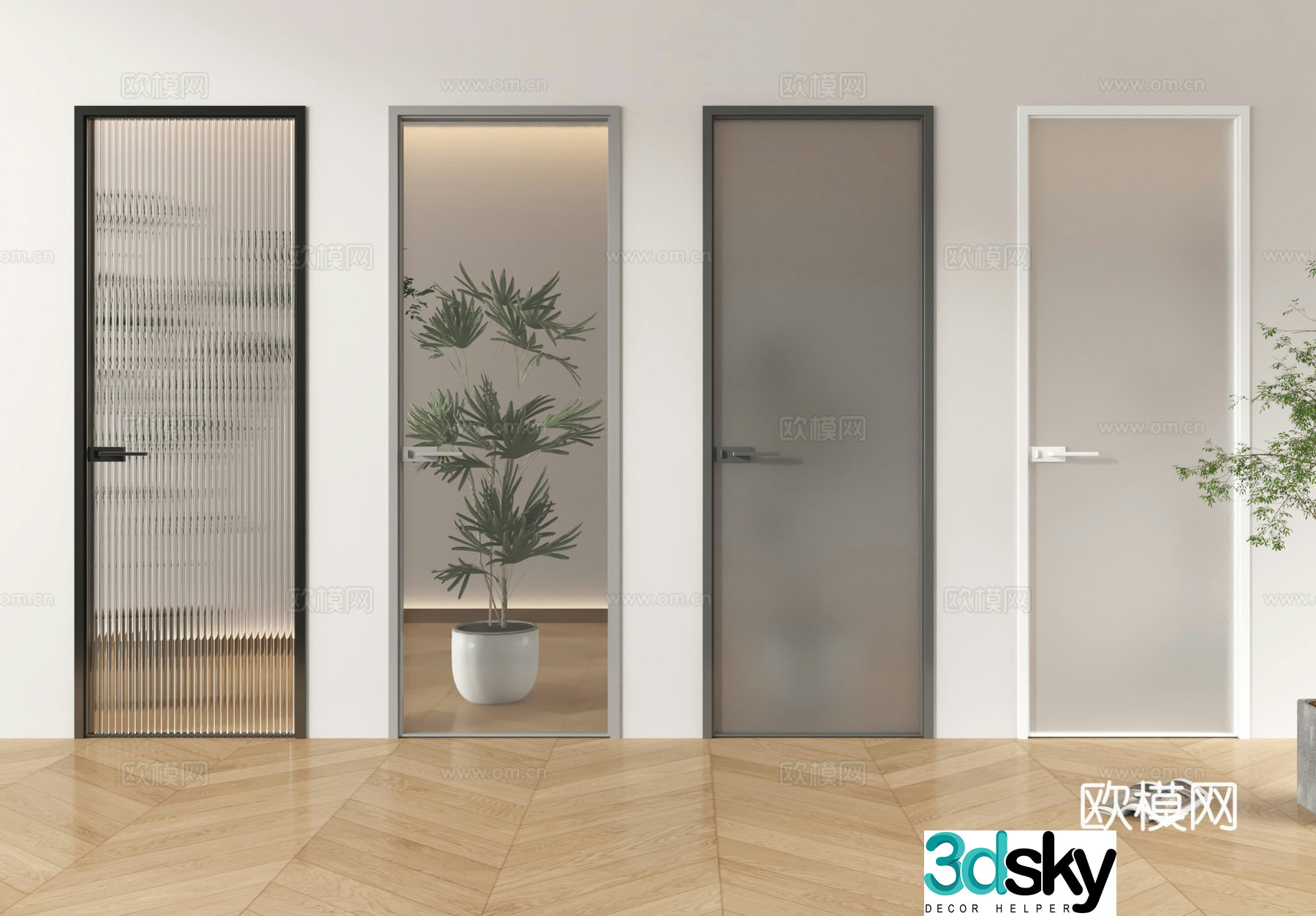 Single-open door Glass door Bathroom door 3D model