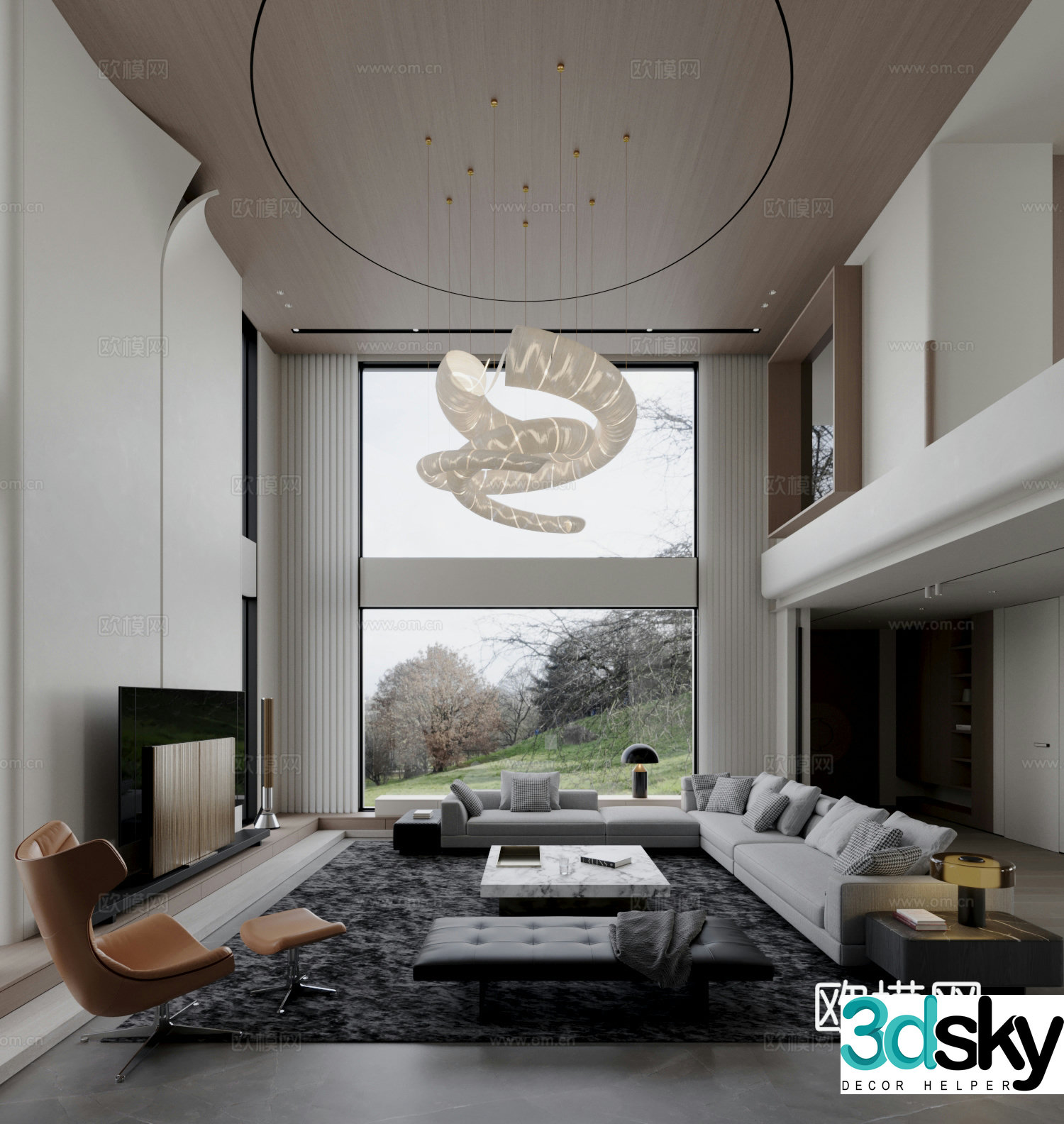 Modern living and dining room empty living room sofa combination coffee table carpet 3D model