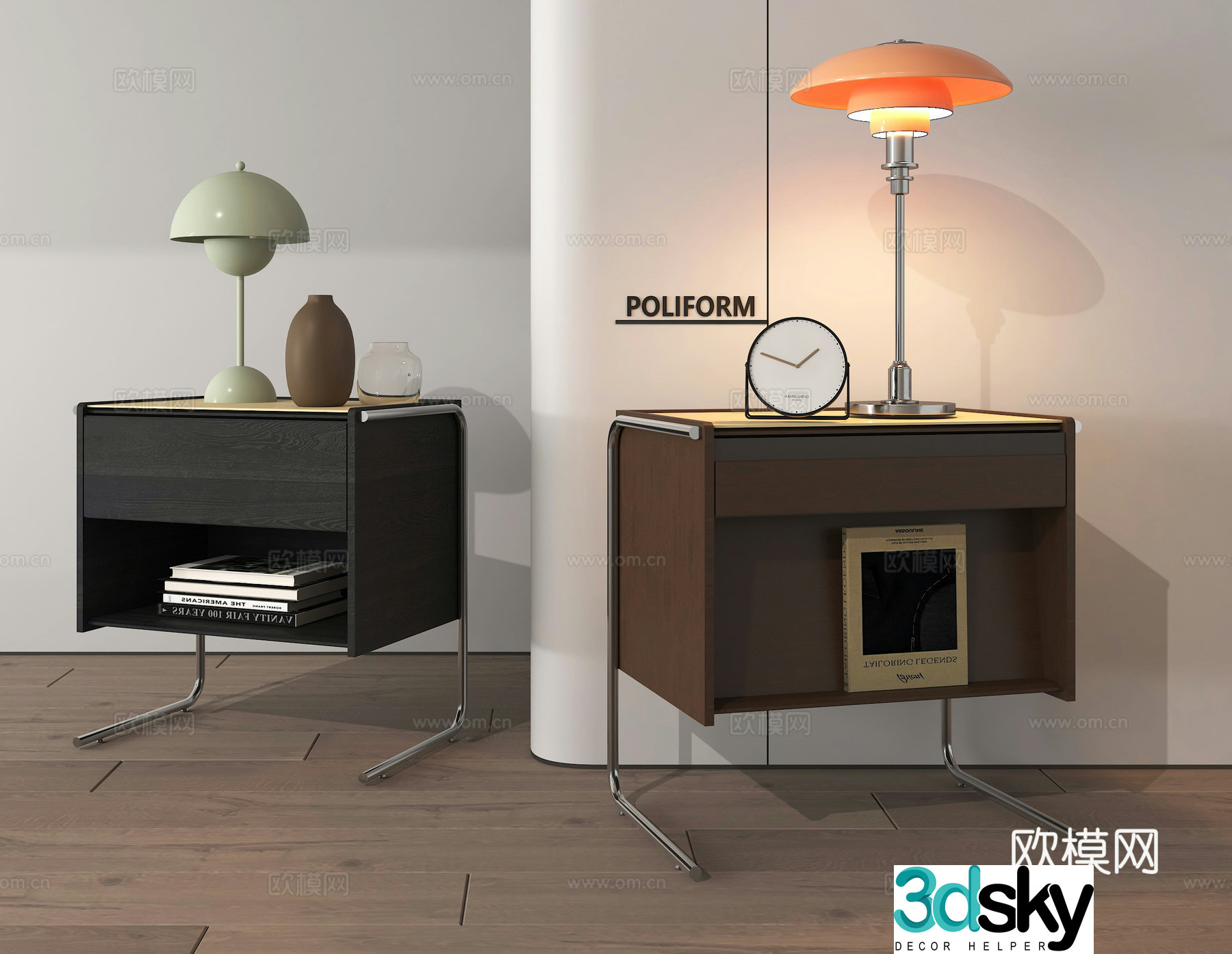 Bedside table lamp alarm clock 3d model