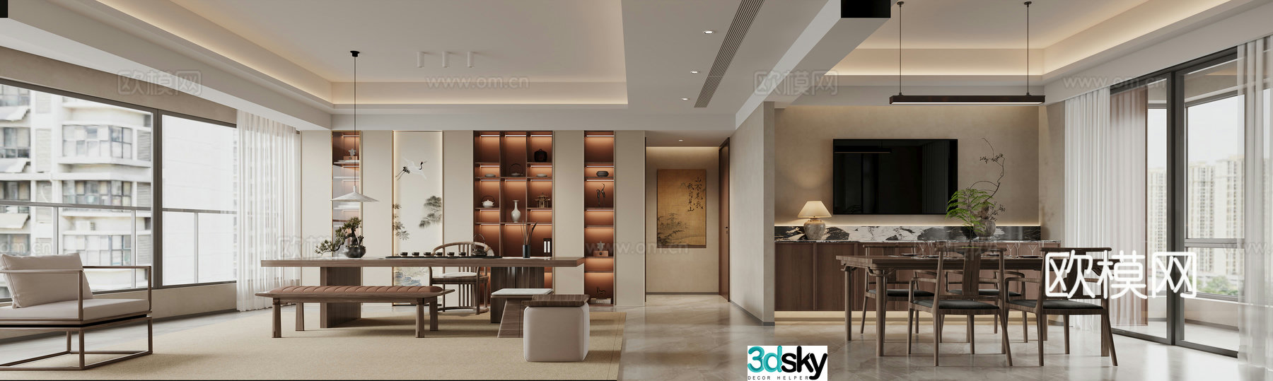 New Chinese style living and dining room 3D model