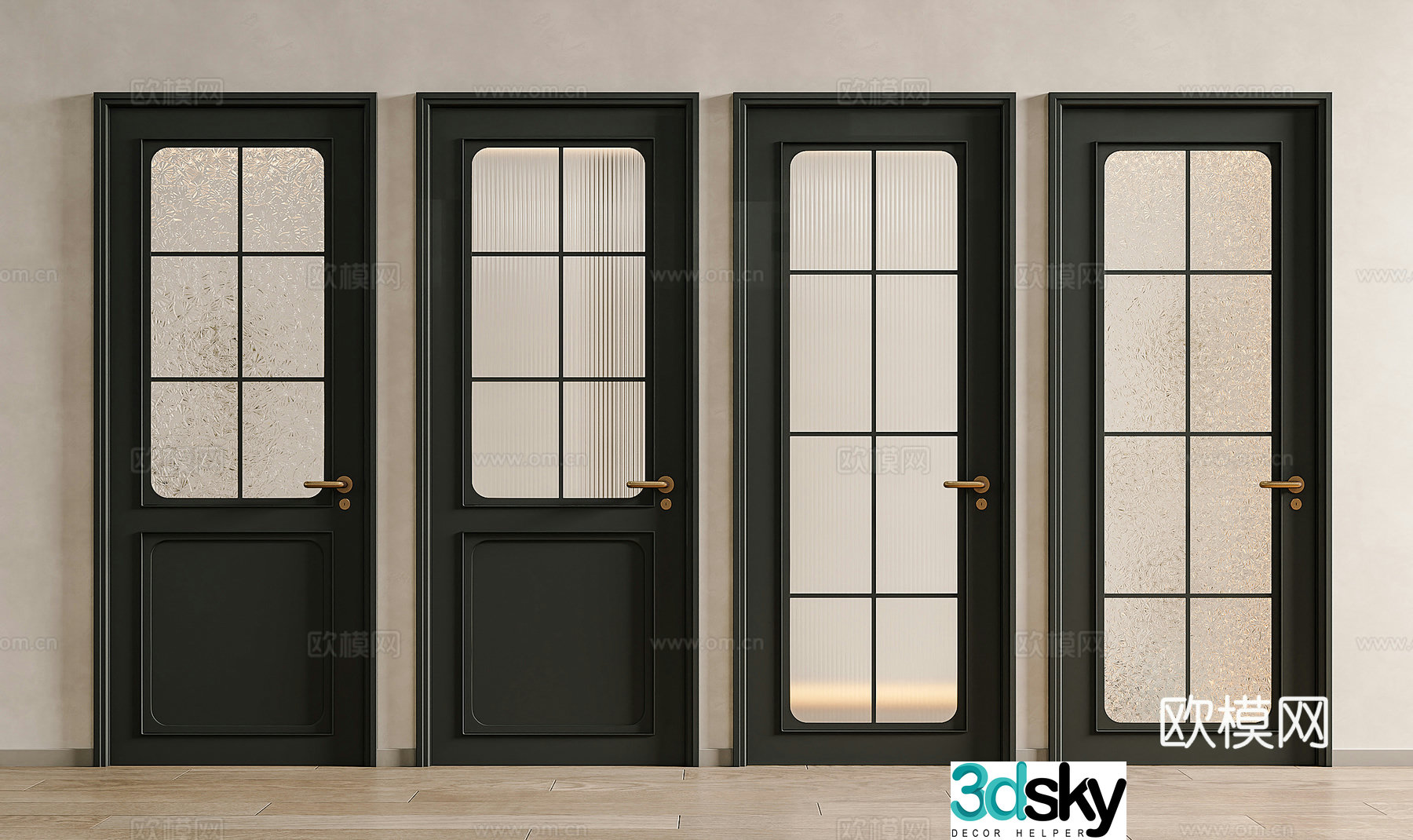 French single-open door glass single-open door Changhong glass single-open door Frosted glass single-open door Carved 3D model