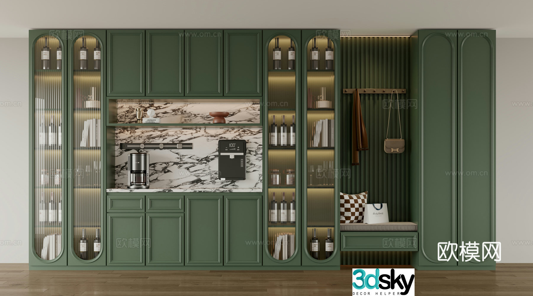 French wine cabinet combination shoe and hat cabinet 3D model