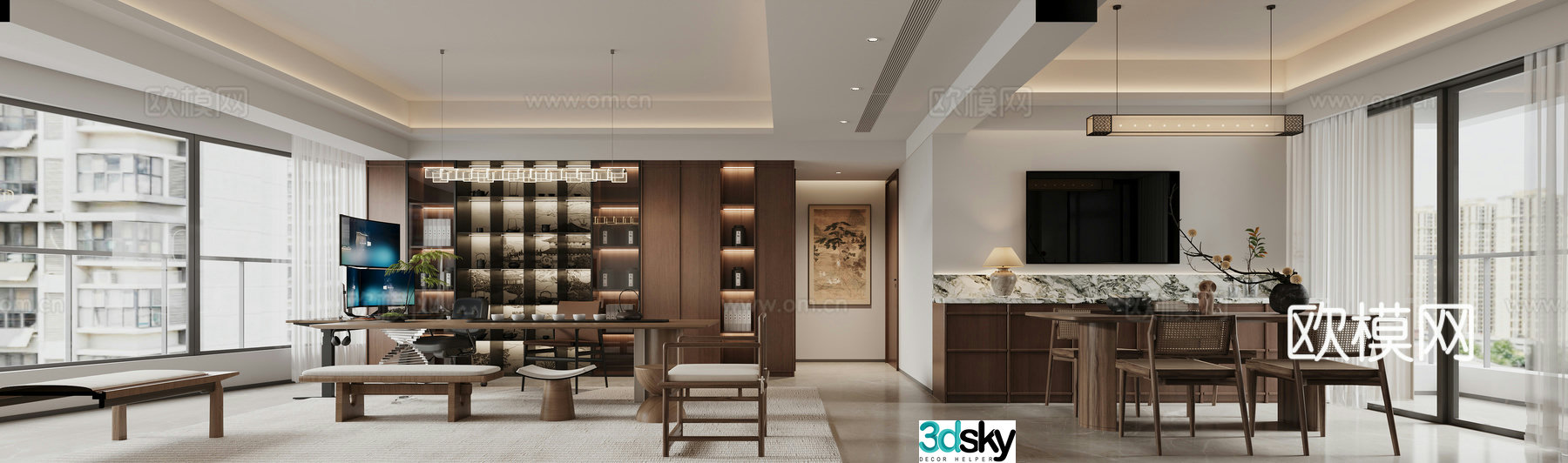 New Chinese style living and dining room 3D model