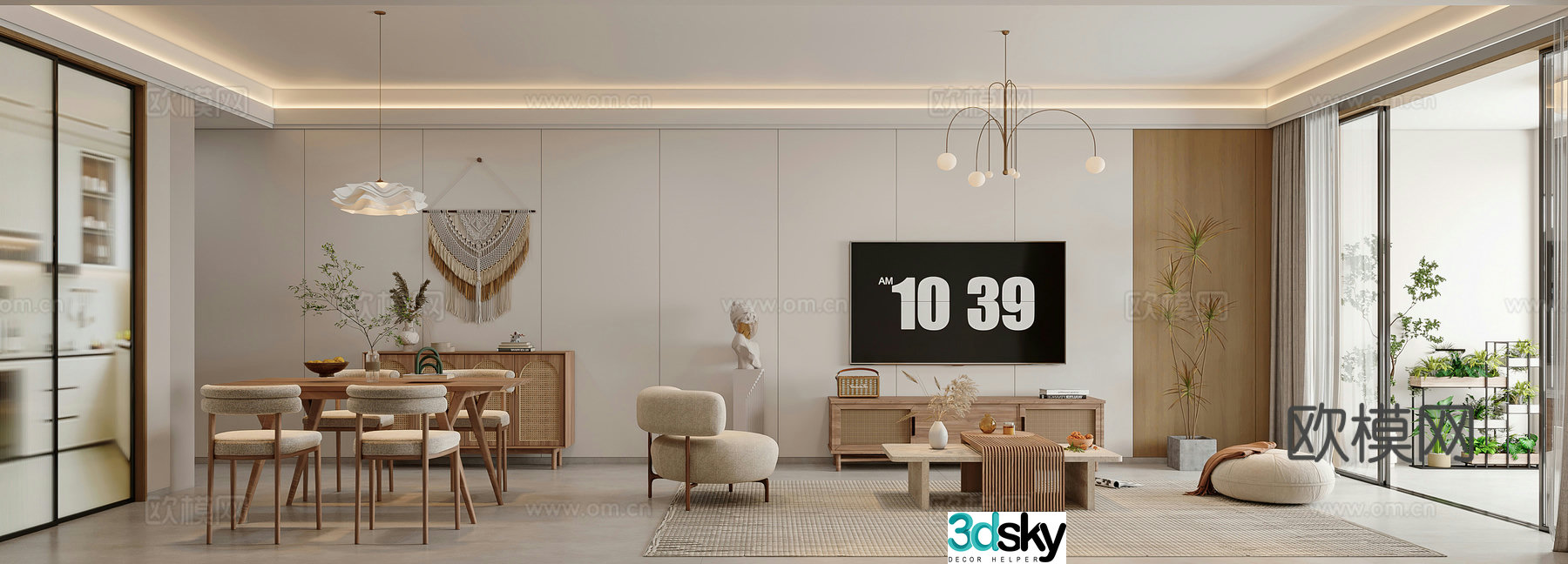 Wasabi Living Dining Room Modern Living Room Simple Cream Style Dining Table Combination Sofa Leisure Chair 3D Model
